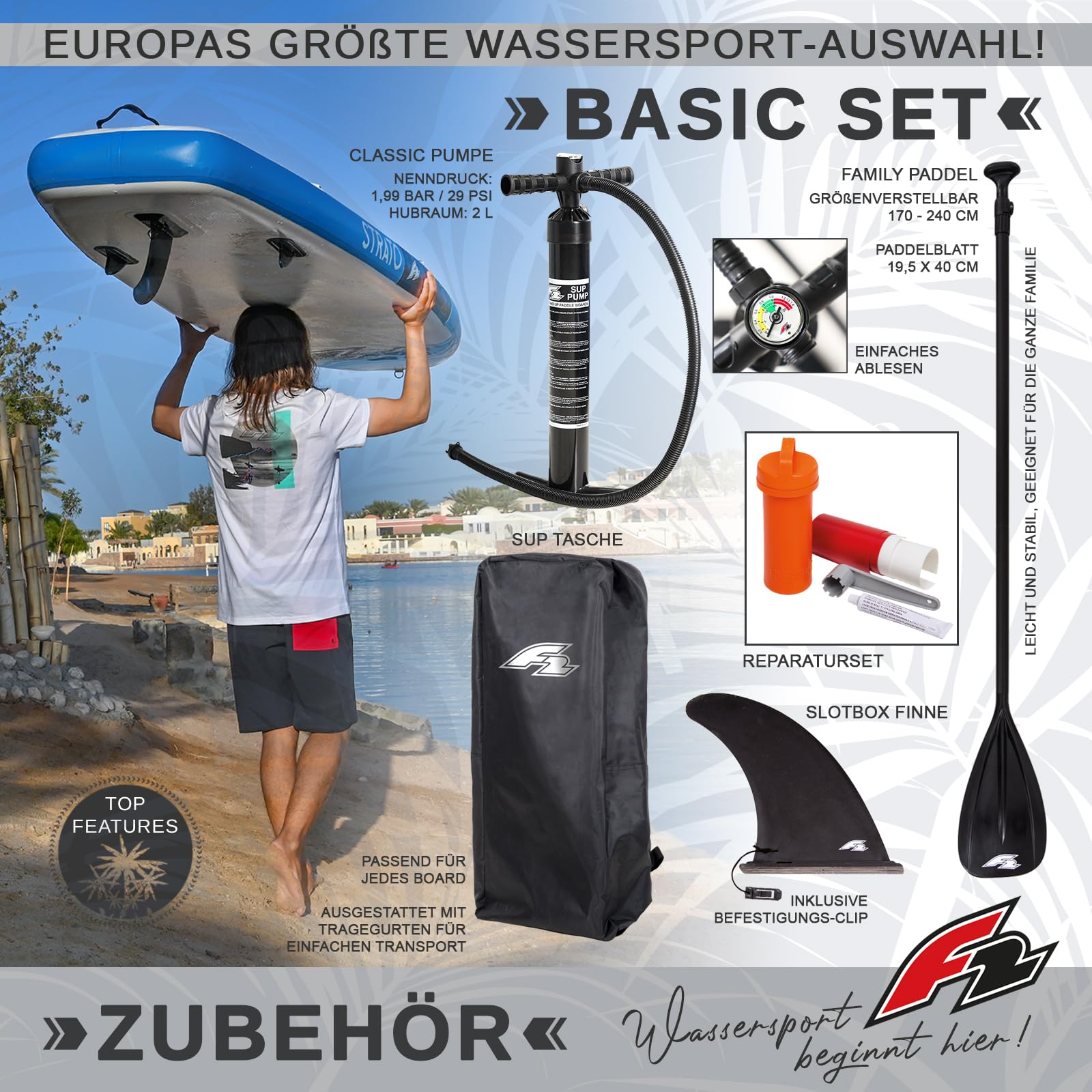 F2 Stand Up Paddle Board AXXIS WS Windsurf SUP Größe wählbar Blau 2024/2025