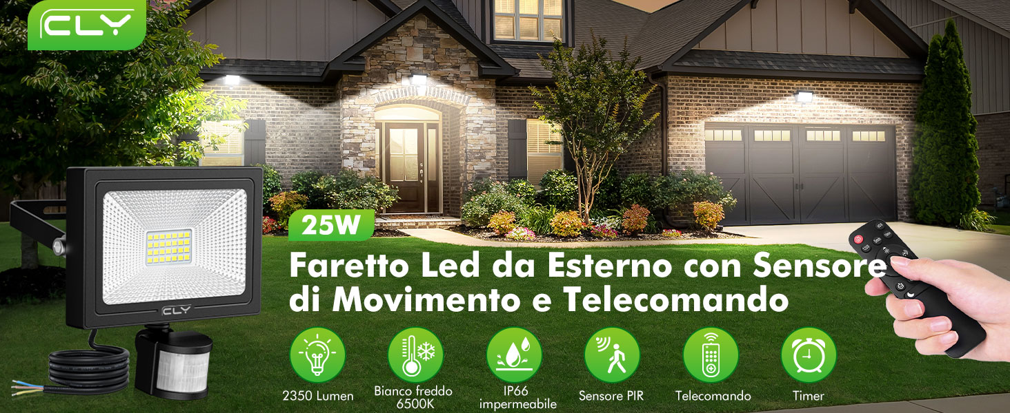 YIQIBRO Faro LED Esterno con Sensore oviento 50W, Faretto con Sensore