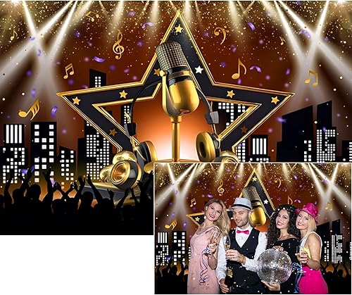 YongFoto Telón de fondo de karaoke para espectáculo nocturno, 7 x 5 pies, fondo de fotografía, rock hip hop, micrófono, espectáculo en vivo, tema de