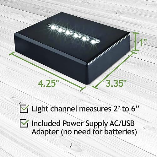 Miniatura 2 de ASENTE Pedestal de 6 luces LED  Base de soporte de luz blanca de laca negra mate mate rectangular para vidrio de arte 3D, decoración de habitaciones
