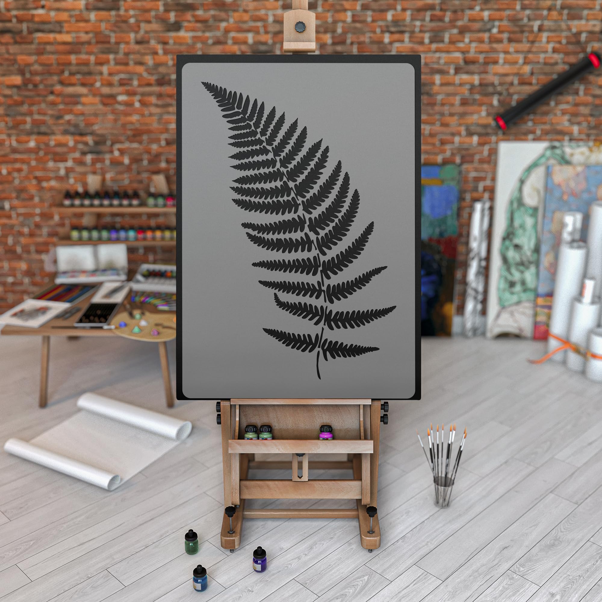 NAKLEO Große Malschablonen 43x64 cm, Farn Blatt Wedel Zweig Muster, Wiederverwendbare Kunststoff Wandschablone, Dekoration DIY Handwerk, Holz Wand Stoff Stein