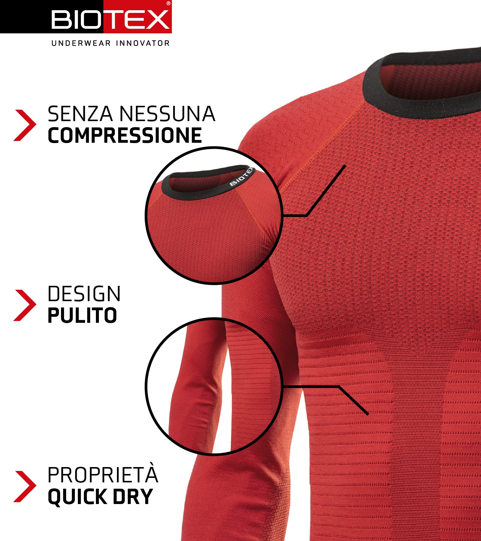 BIOTEX Maglia a Manica Lunga Fit 4.0 per Ciclismo e Running, Intimo Tecnico Sportivo, Termoregolatore Naturale