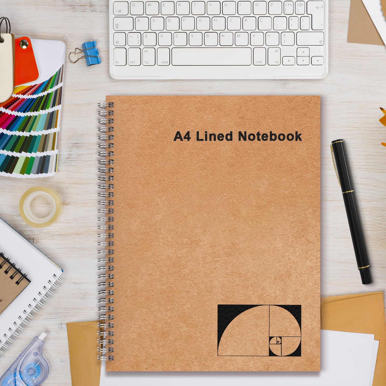 Mousbull Lot de 2 grands carnets à spirale lignés A4 pour écrire, 200 pages de 100 g/m² en papier épais ligné pour le travail, la classe, la prise de notes, le dessin – Couverture marron kraft, 21,6 x