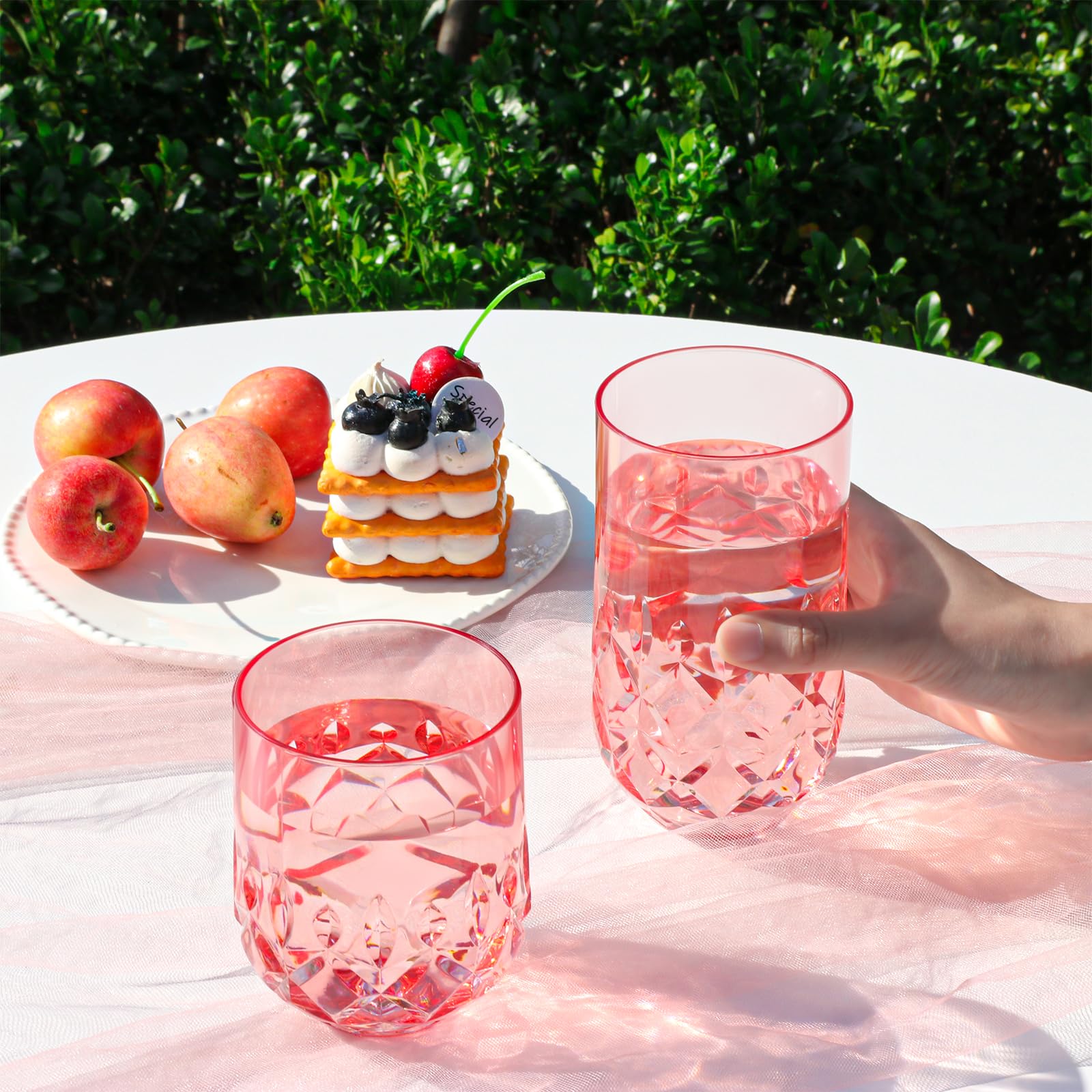 Amazon.com | Acrylic Drinking Glasses Set of 12 Pink Mixed Drinks Glassware  Unbreakable Palstic Tumbler and Rocks Glass Set 6pcs 18oz Highball and 6pcs 12  oz Cocktail Glasses for Cocktail Iced Coffee