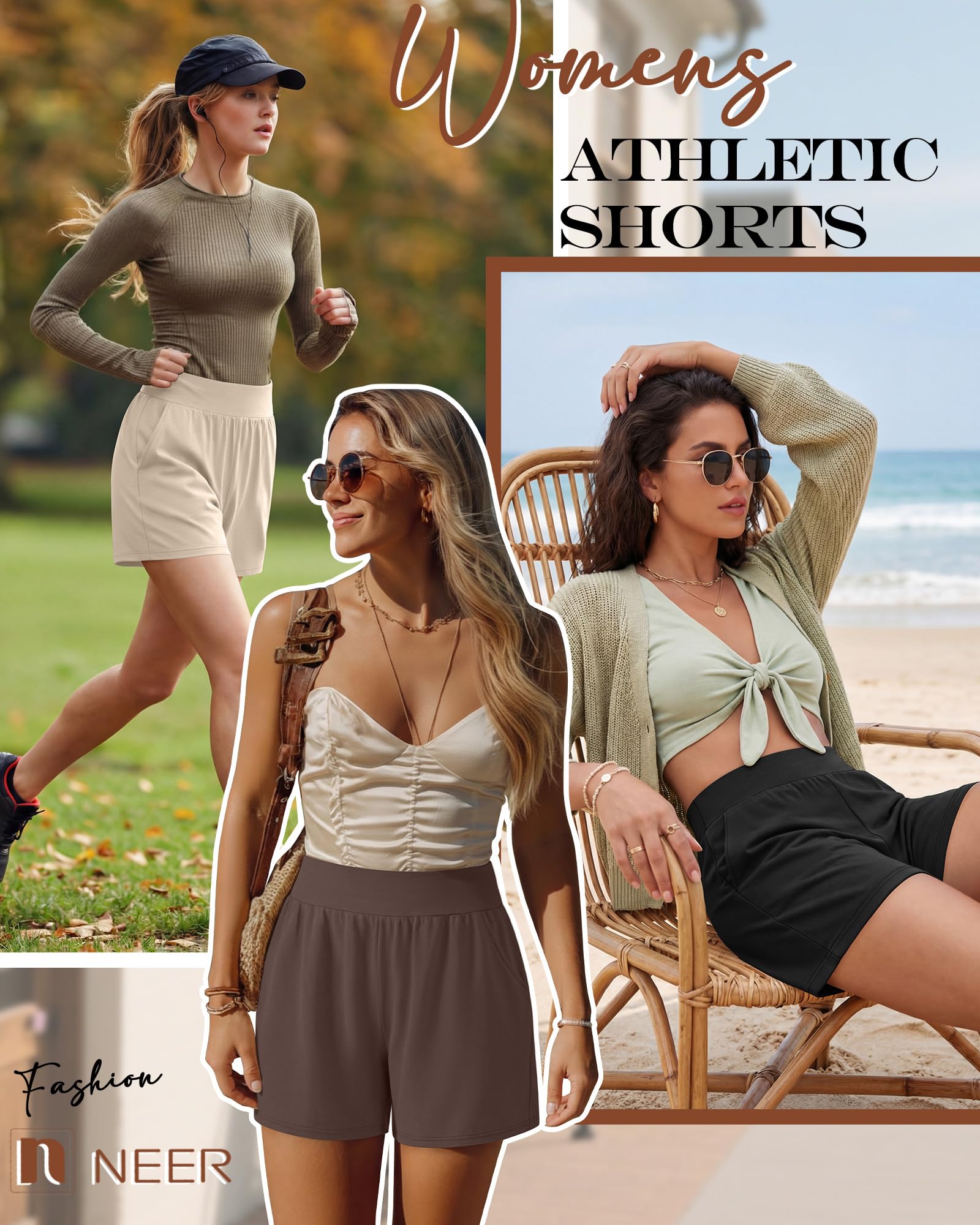 Neer Lot de 3 shorts confortables de 12,7 cm pour femme | Léger, jambe large, athlétique, yoga, détente, entraînement, course, pyjama, post-partum, taille élastique, poche, été