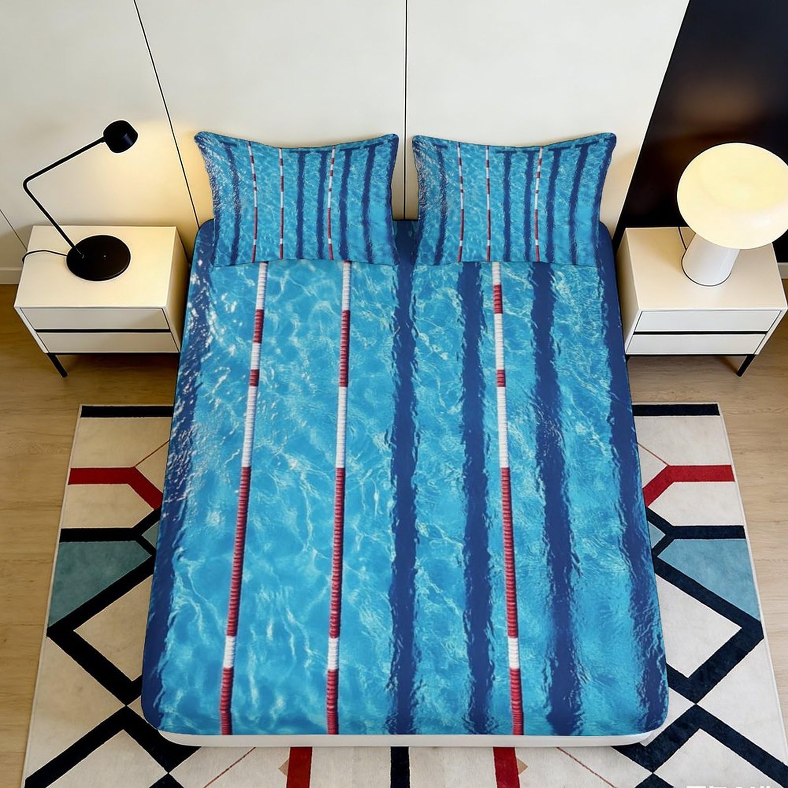 3D Printed Ocean Wave Fitted Sheet Microfiber Soft Blue Gradient Marble Mattress Cover for Bedroom Guest Room Decor 90x200x25cm