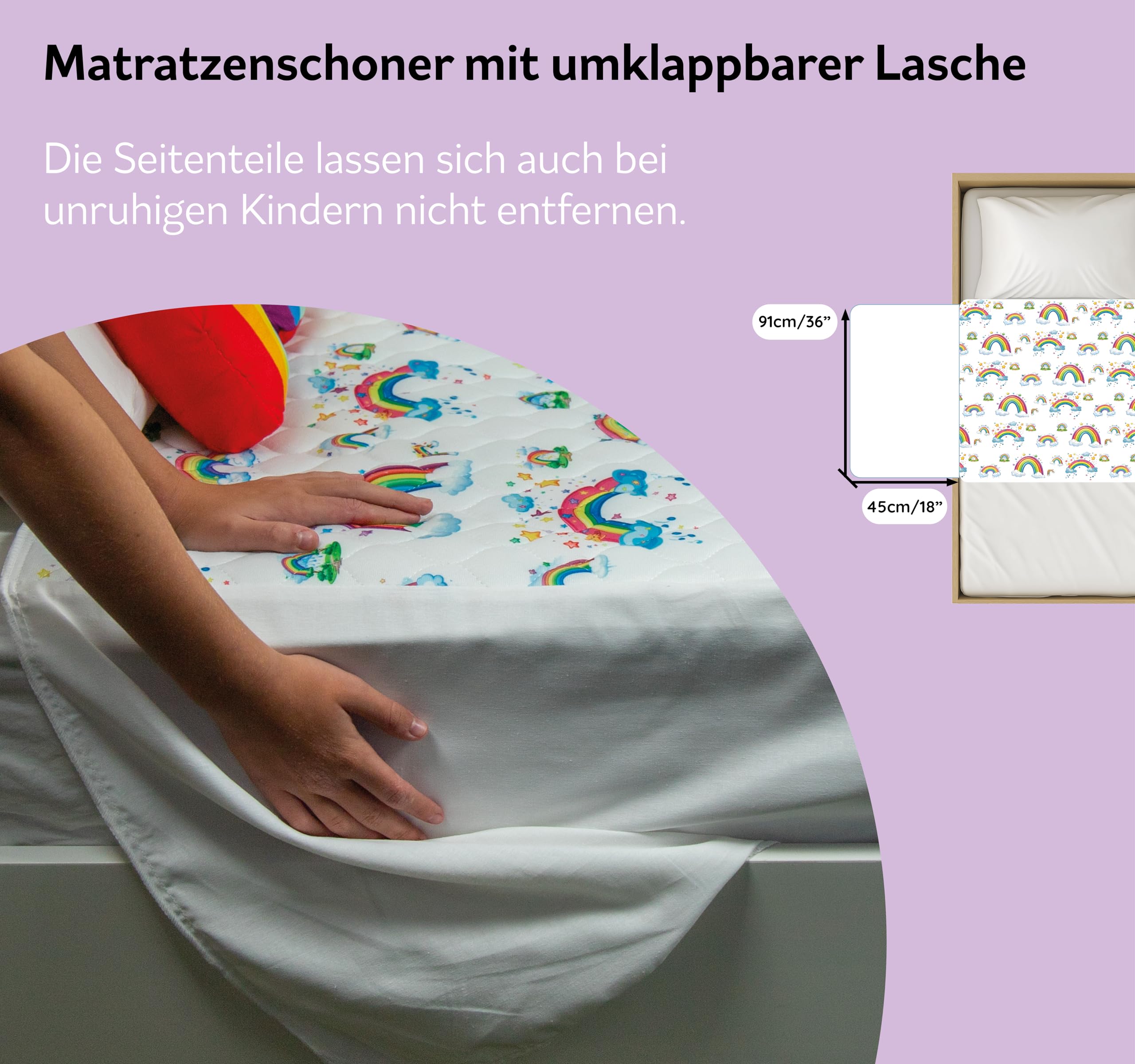 Töpfchen Ausbildung Bett Unterlage | Wásserdicht Matratzenschoner | Bettnässen Blätter | für Doppel Familienbetten | rutschfest Matte Mit Seitlichen stecken | Regenbogen