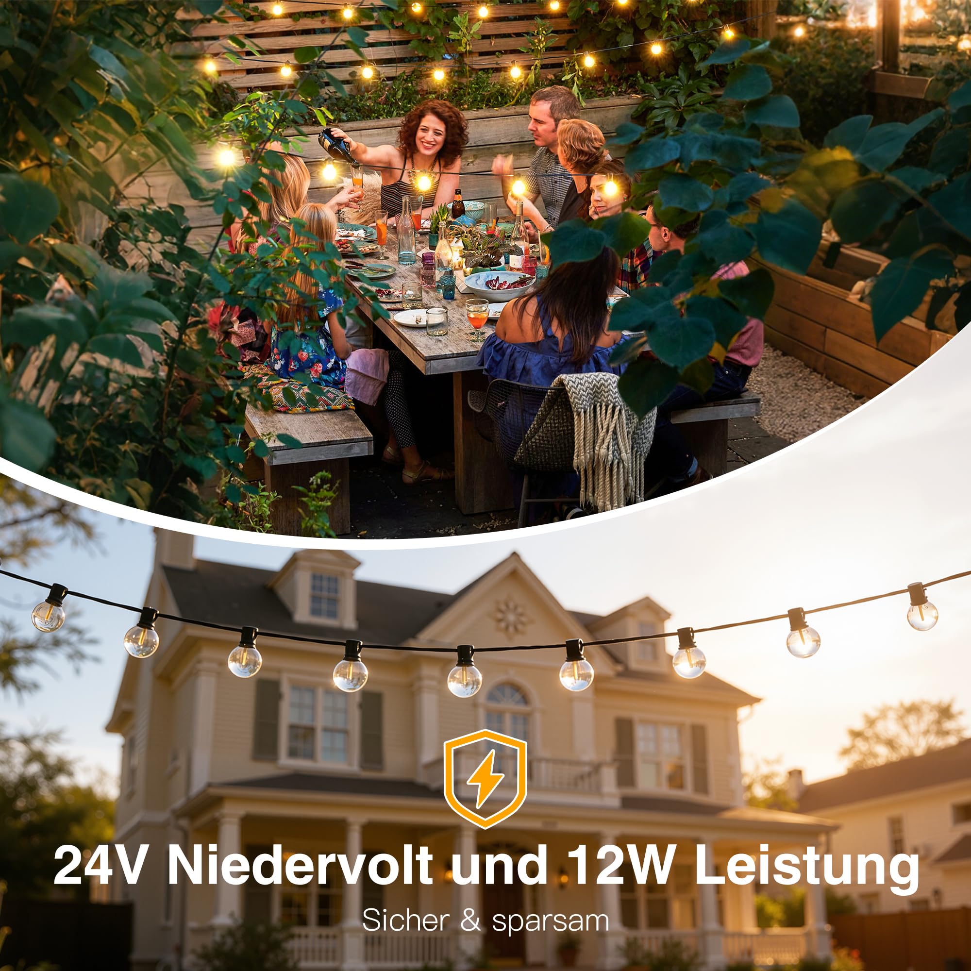 Ollny Guirlande Lumineuse Exterieure, 5M 13+1 G40 LED Ampoules, Guirlande Guinguette LED Connectable, Étanche Chaîne Lumiere Exterieur pour Patio Terrasse Fête Mariage 2700K Blanc Chaud