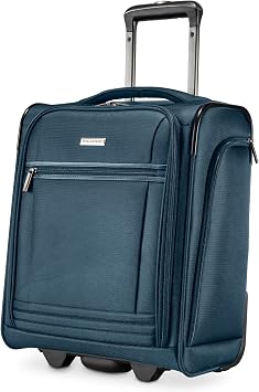 Ricardo Avalon 28L Under the Seat Carry On Luggage Sustainable Travel Bag, Compact Suitcase with Wheels, Travel Essentials for Short Trips, Fits Under Seat, 16-inch Storm Blue, Small