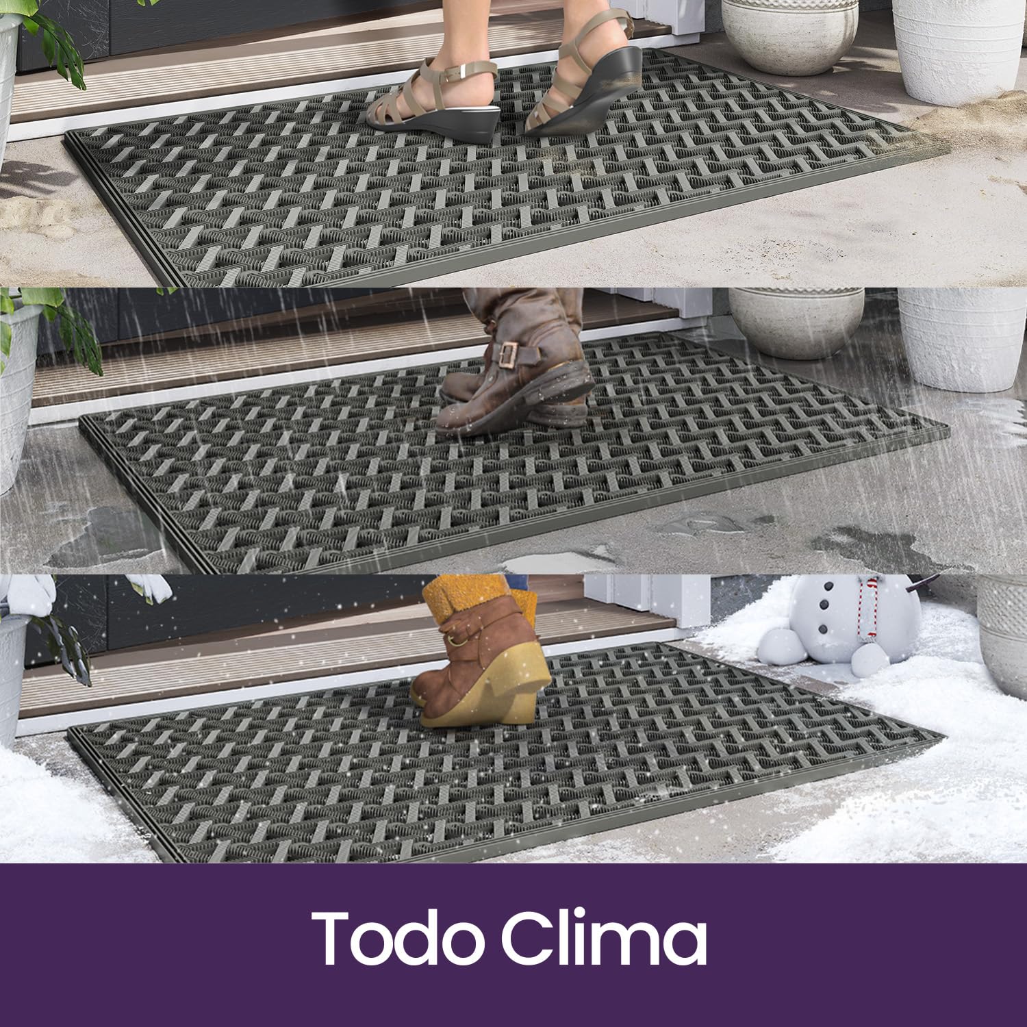 DEXI Felpudo Exterior 61 x 91 cm, Alfombra Entrada Casa Antideslizante con Orificios de Drenaje, Felpudos Impermeable y Resistente para Puerta Principal, Terraza y Balcón, Gris