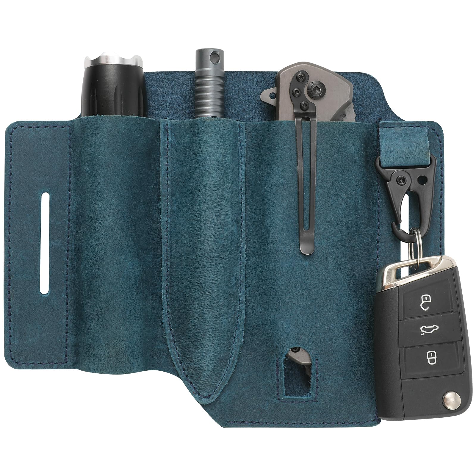 Jack&Chris Leather EDC Multitool Sheath for Belt, EDC Belt Organizer for Leatherman Tools, EDC Pocket Organizer for Men with Pen Holder, Key Fob, Flashlight Sheath