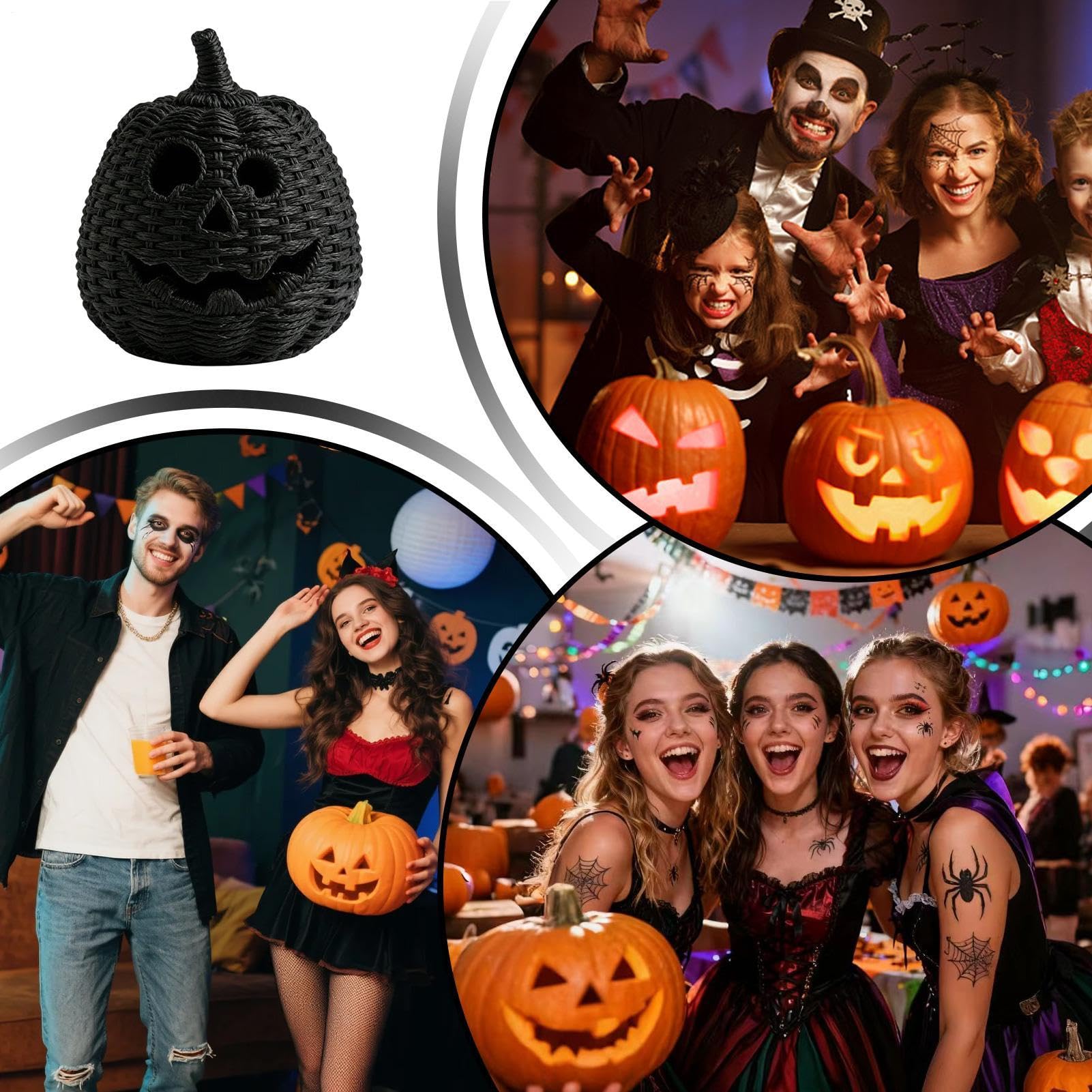 Pleciona dynia Halloween straszna czerń, realistyczna | Halloween kosz z dynią z pokrywką do domu salon stół gzyms kominkowy kominek wejście parapet