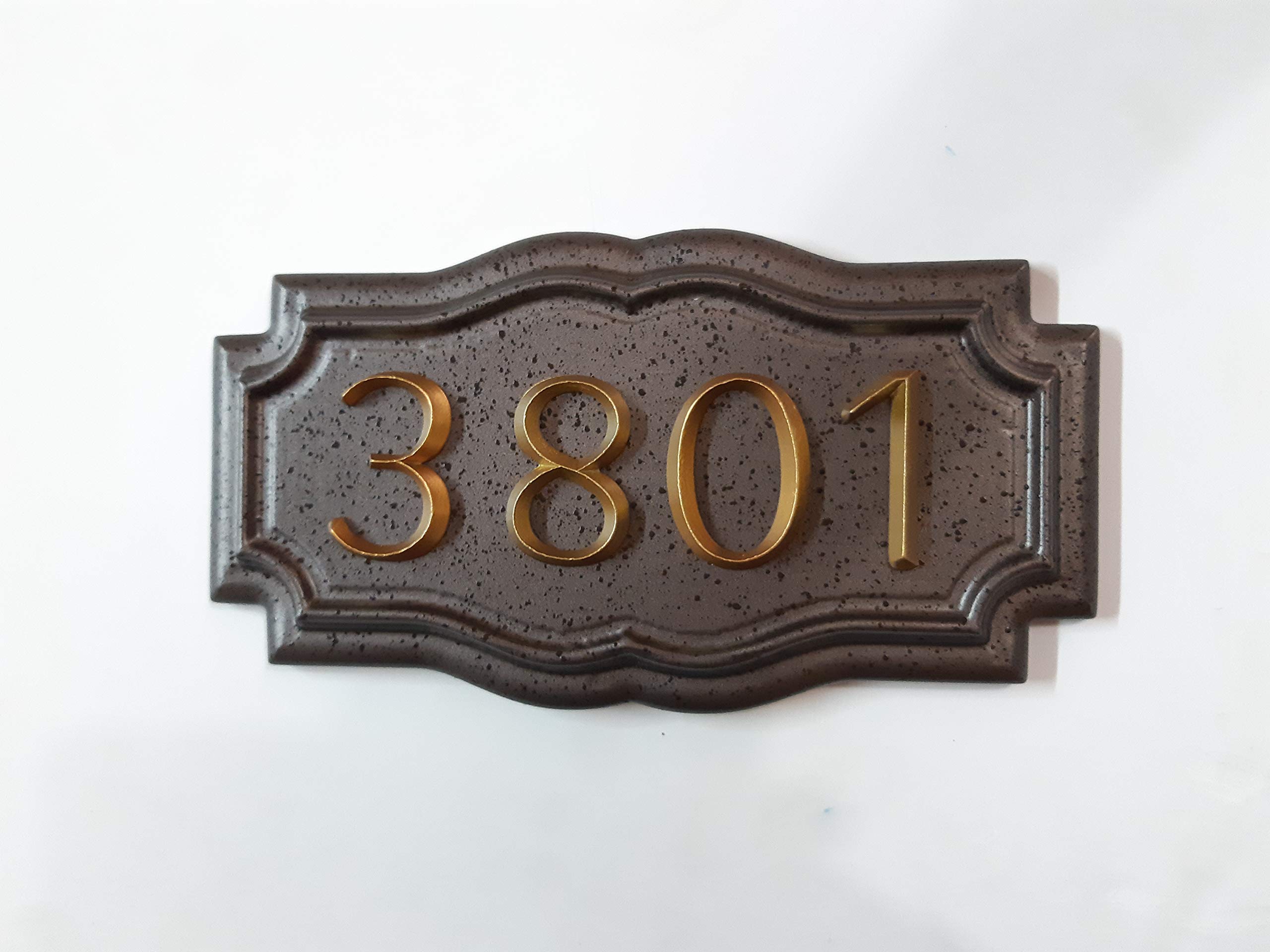 Customized Home Address Sign,Hotel Office Number Sign,Personalized Address Plaque Sign,Metallic Dark Brown matt with Coffee Brown Drop Color-Platesize:9"x5"&Number Size:2"
