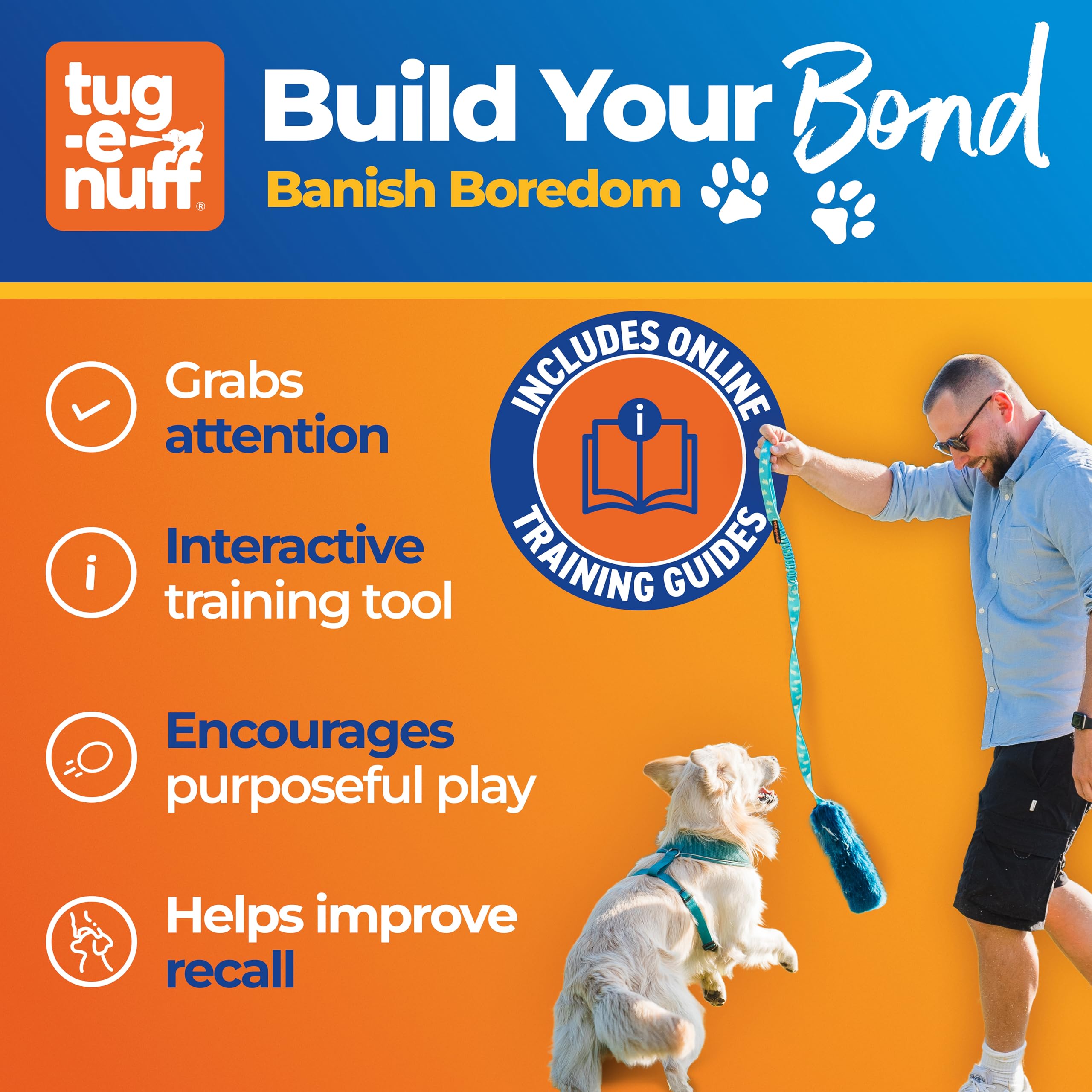 Tug-E-Nuff Jouet couineur en fausse fourrure pour chien Orange et bleu 118 cm | Jouet à tirer robuste pour chiot, petites, moyennes et grandes races, jouets de chasse interactifs pour chiens