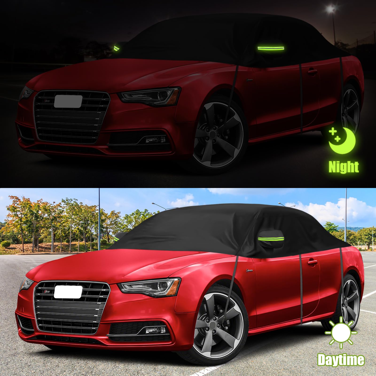 Autohoes waterdicht vervanging voor Audi A5/S5/RS5 Cabriolet 2007-2025, halve garage, winddichte halve afdekking voor alle weersomstandigheden, UV-bestendige volledige garage, zilver