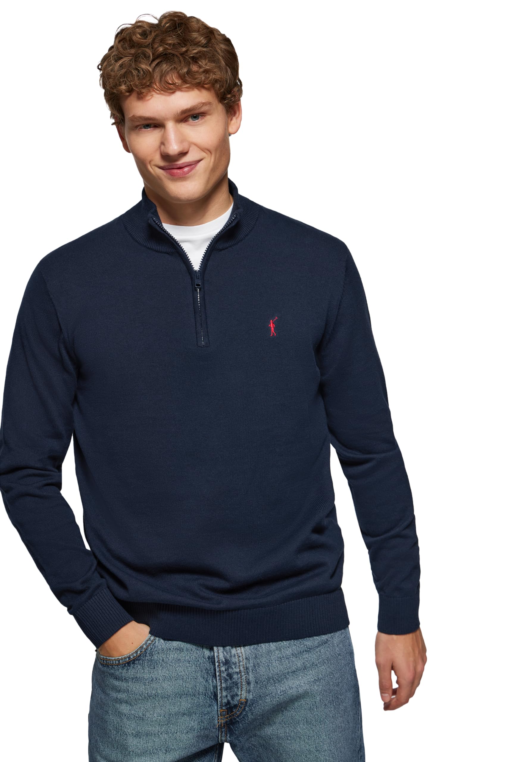 Polo Club Maglione Uomo Maniche Lunghe Maglioni con Cerniera sul Collo Pullover 100% Cotone
