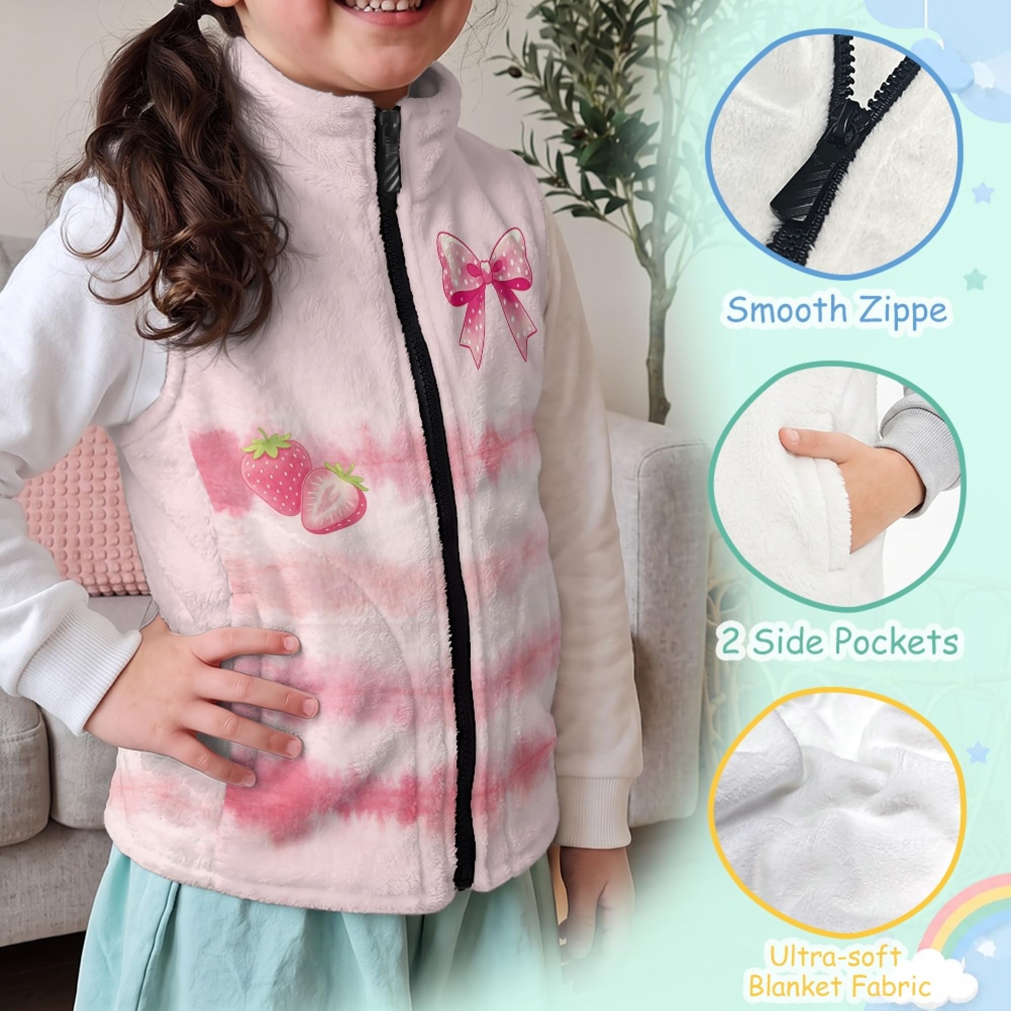 Amzbeauty Chaleco de forro polar para niños, sin mangas, estampado de lazo
