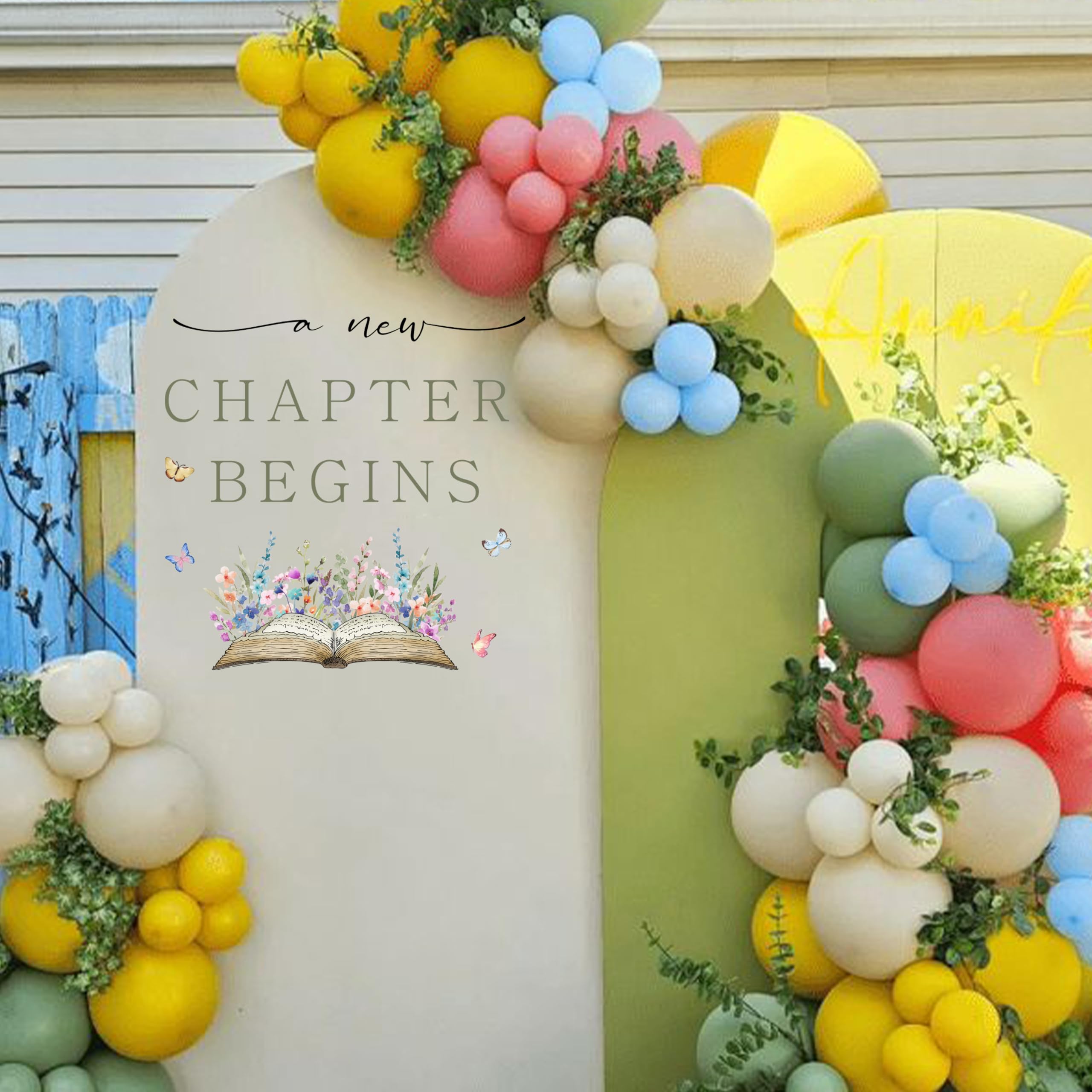 A New Chapter Begins Wall Decal - Baby Shower Storybook Floral Wildflower Decor,Bridal Shower Wedding Engagement Photo Props,Reading Themed Congrats Sign Sticke