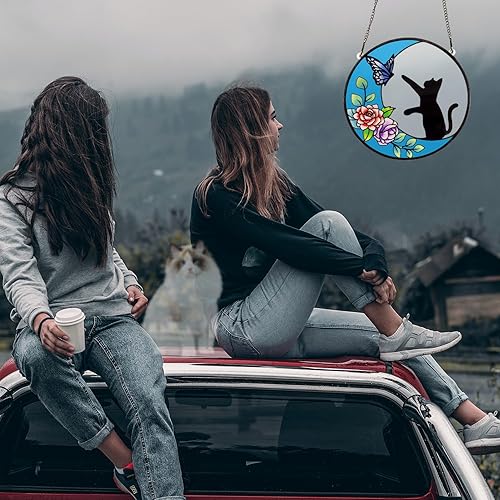 Miniatura 7 de AJHMGJGO Paneles de vitrales negros para colgar en la ventana, atrapasoles de mariposa para ventana, decoración de Halloween de gato negro, regalo