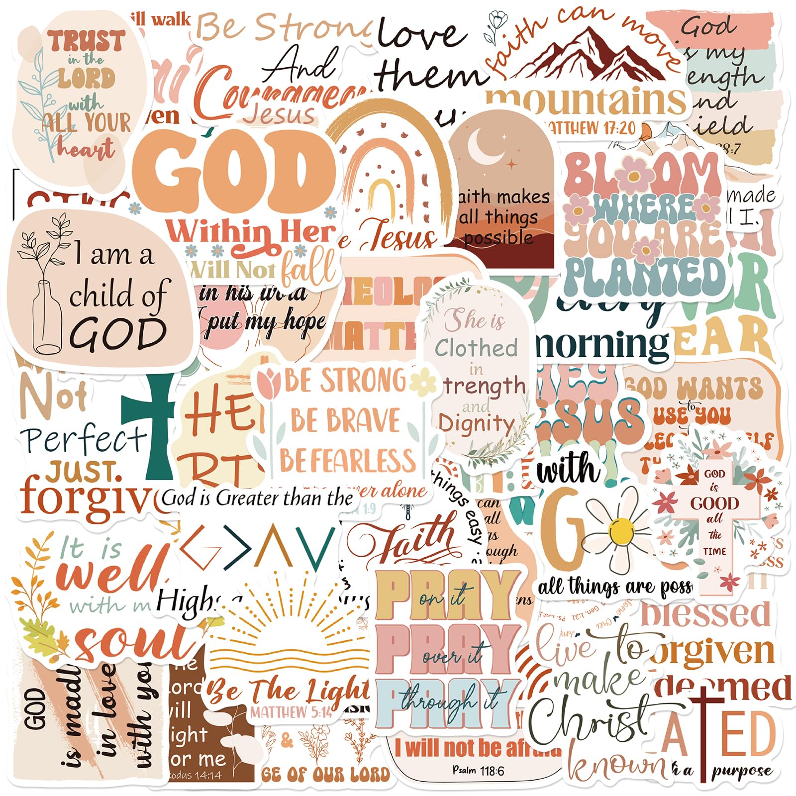 Rakuto Bible Water Bottle Stickers - 50 PCS Boho Stickers for Adults and Teens, Bible Verse, Christian, Jesus, Religious, Aesthetic Vision Board Scrapbook Decals for Water Bottles
