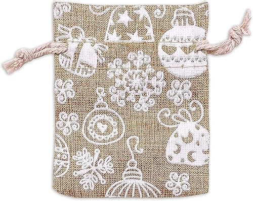 Miniatura 40 de TheDisplayGuys - Paquete de 12 bolsas de regalo de lona de yute reutilizables de 6 x 8 pulgadas con cordones (estrellas blancas, medianas)