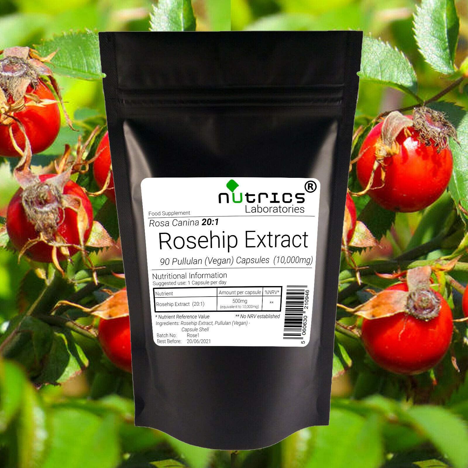 Nutrics10,000mg Rosehip Extract 100% Pure Strong V Capsules | 180 Capsules (6 Months Supply) | Made in The UK by Nutrics Laboratories | Suitable for Vegan Vegetarian Halal Kosher