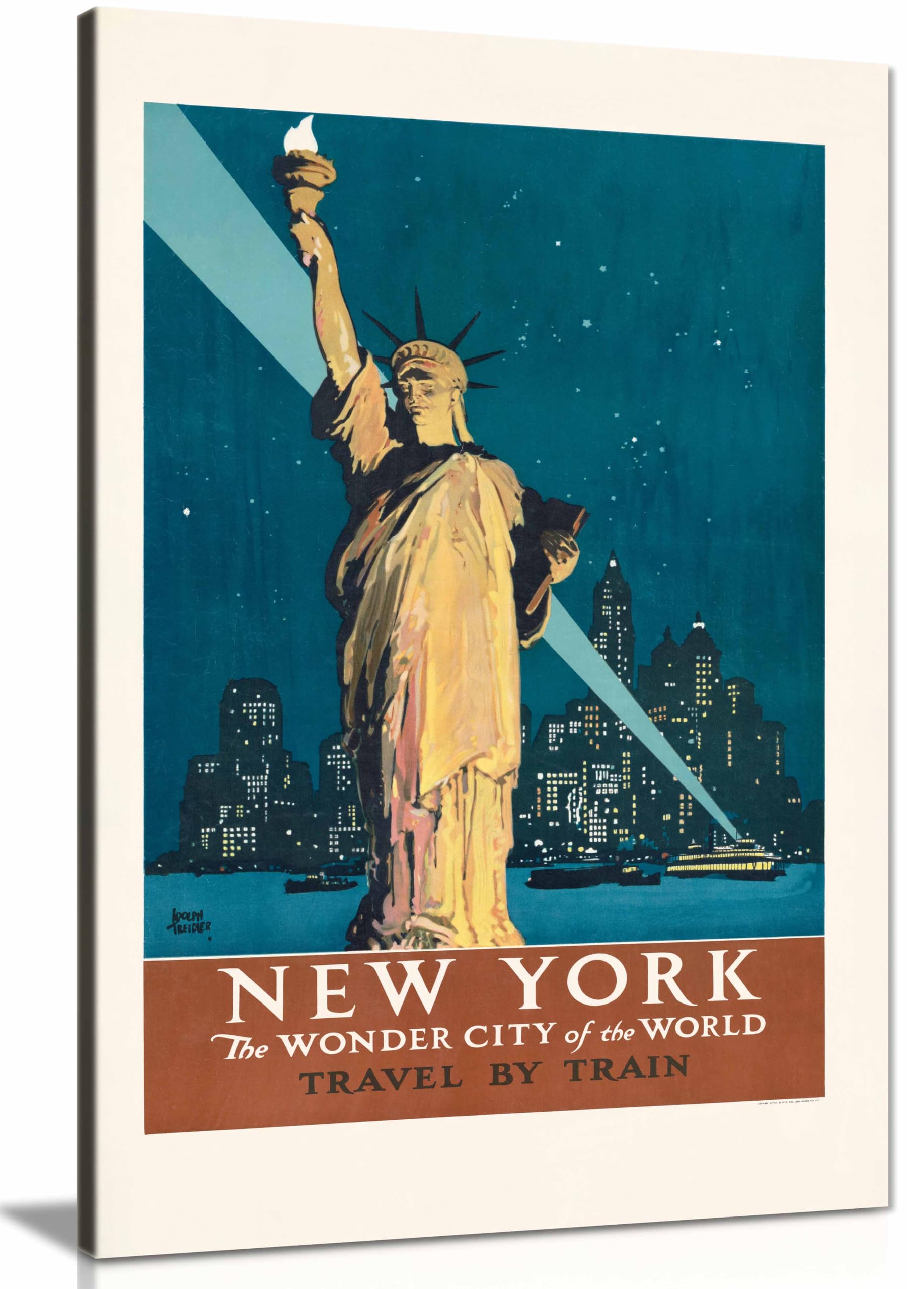 New York, the Wonder City of the World Framed Canvas Print, Pictures for Home Walls, Bedroom, Living Room & Bathroom Decor 46x31cm (18x12in)