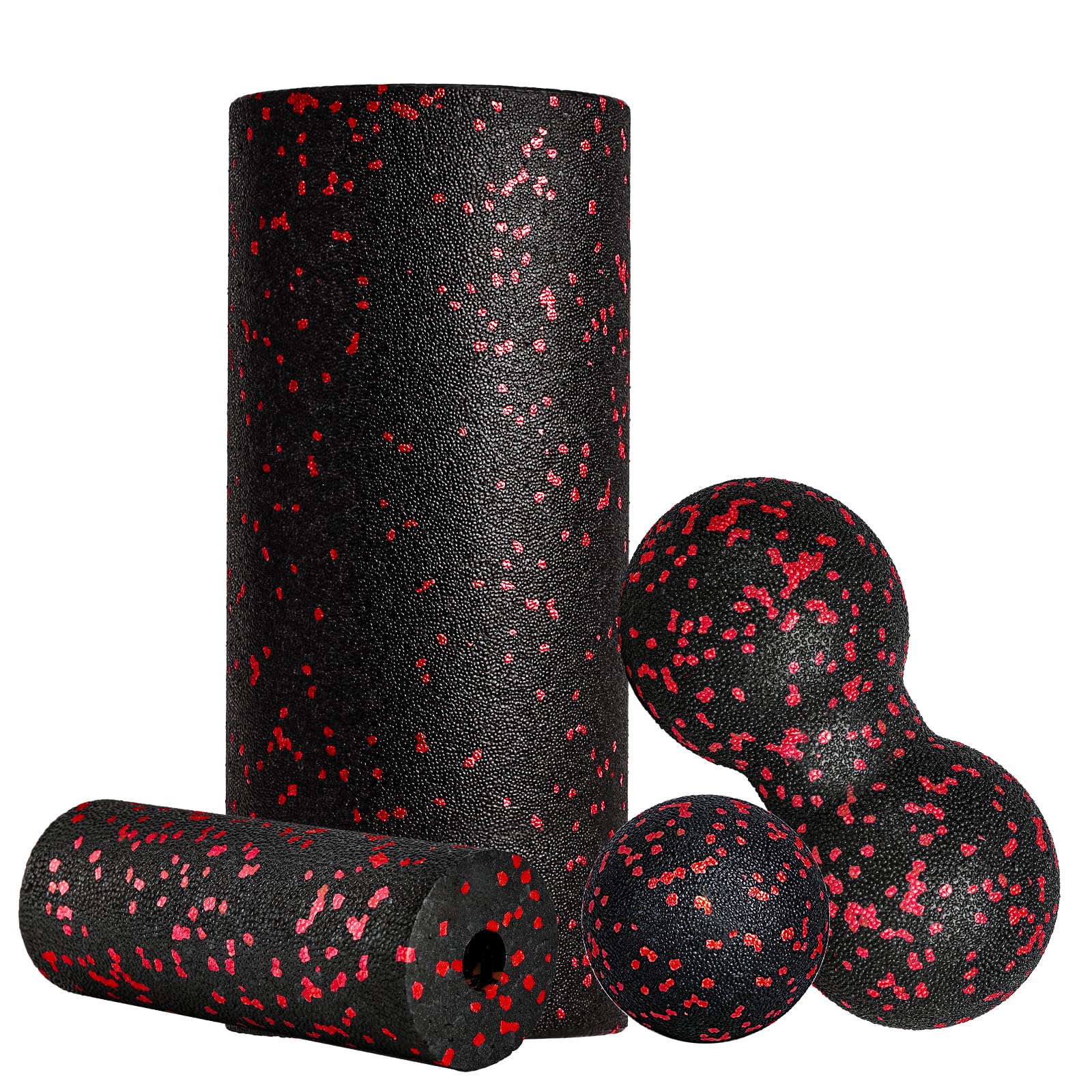 Faszienrolle Set Foam Roller Faszien Set mit Faszienball Mini Faszienrolle Klein und Duoball für Yoga Faszien Training von Muskeln Rot