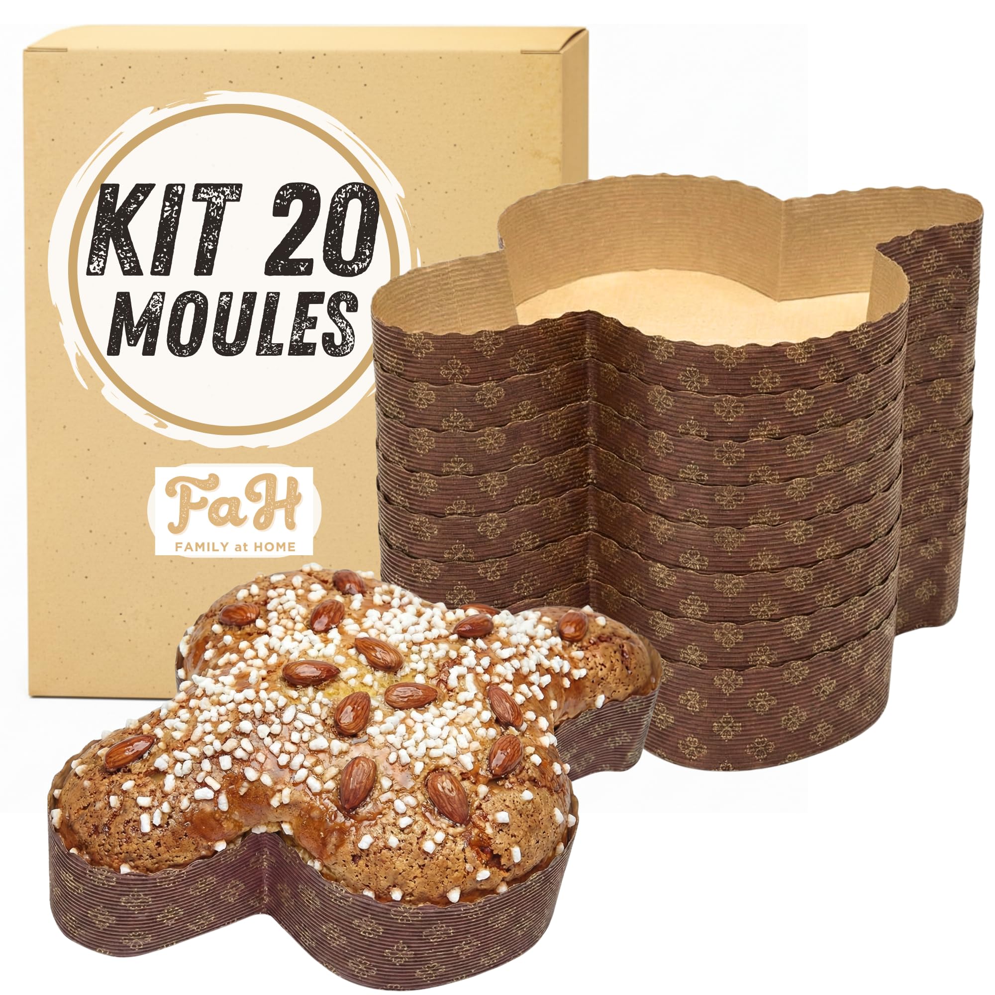 FAH - Moule à colombe (20 pièces - 300 gr) - Formes pour colombe en papier pur cellulose en micro-ondes, idéal pour une utilisation au four, moules jetables à haute densité, résistants à la chaleur