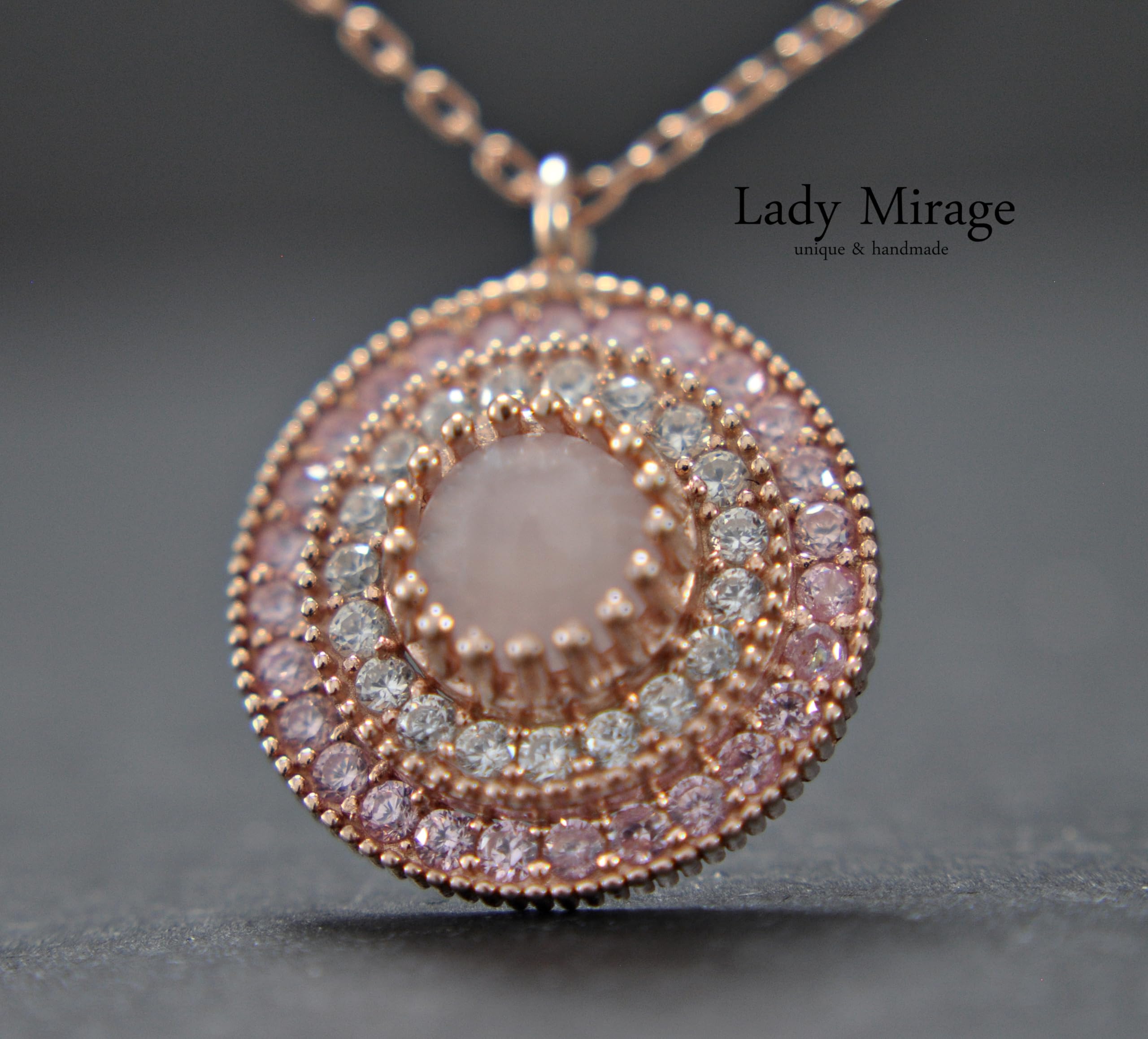 Sterling Silber Kette Damen - 925 - Edelstein Kette - Halsketten mit Anhängern - Rosenquarz Edelstein - Brautschmuck Rosegold - Tropfen - Zirkonia - Geschenk für Sie - Schmuck-Handmade Geschenk