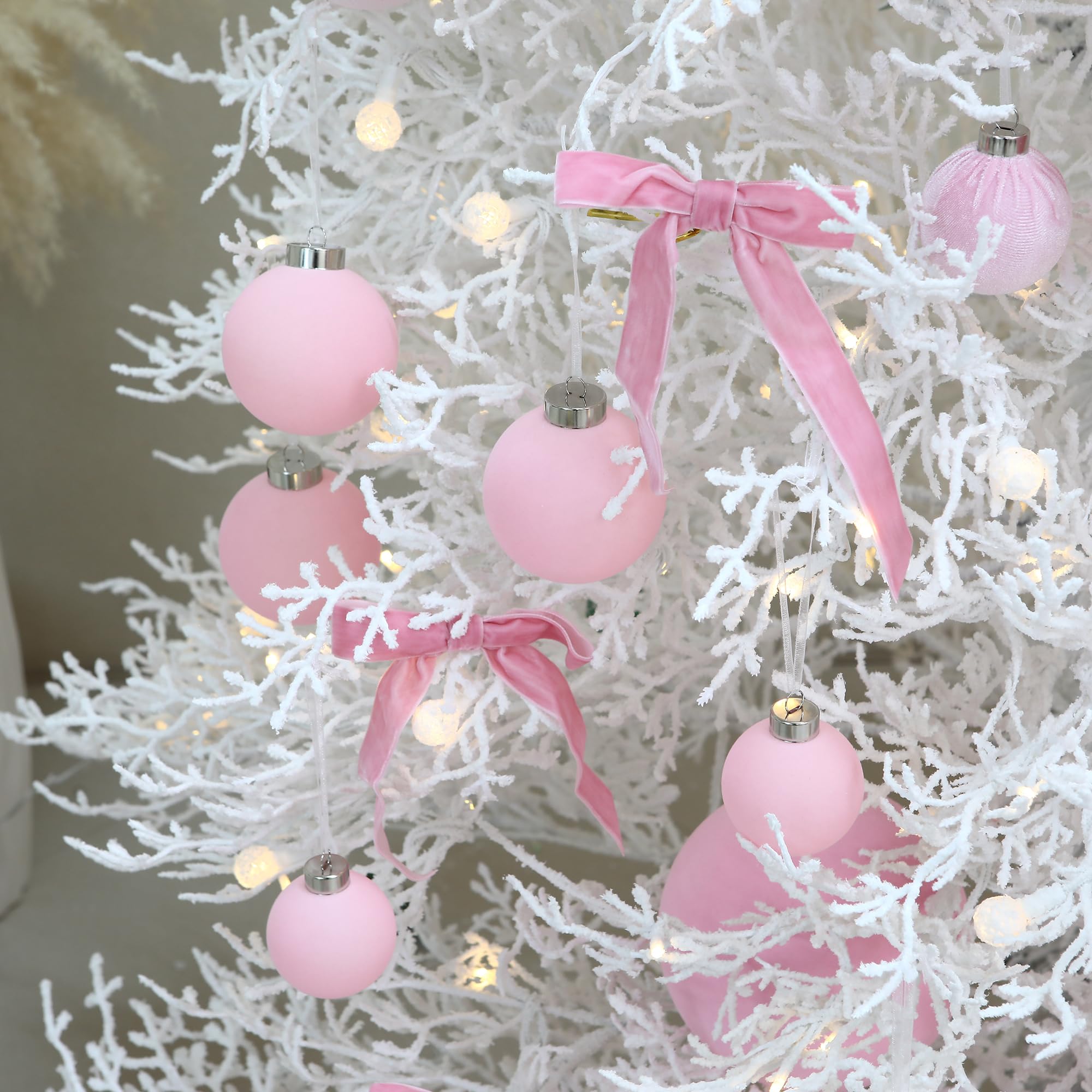 Sea Team 25 Boules Noël Velours incassables 60mm Rose | Boules en velours incassable, parfaites pour arbre, couronne, guirlande. Idéales pour Noël, mariage, fête.