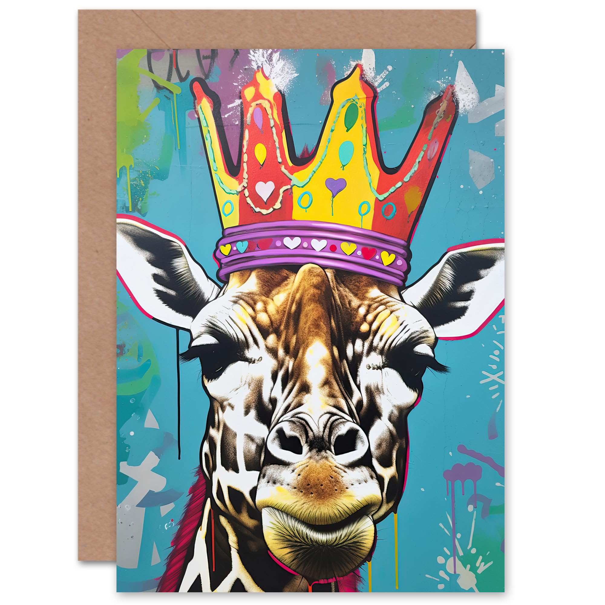 Artery8 Pop Art Giraffe Crown Greeting Card
