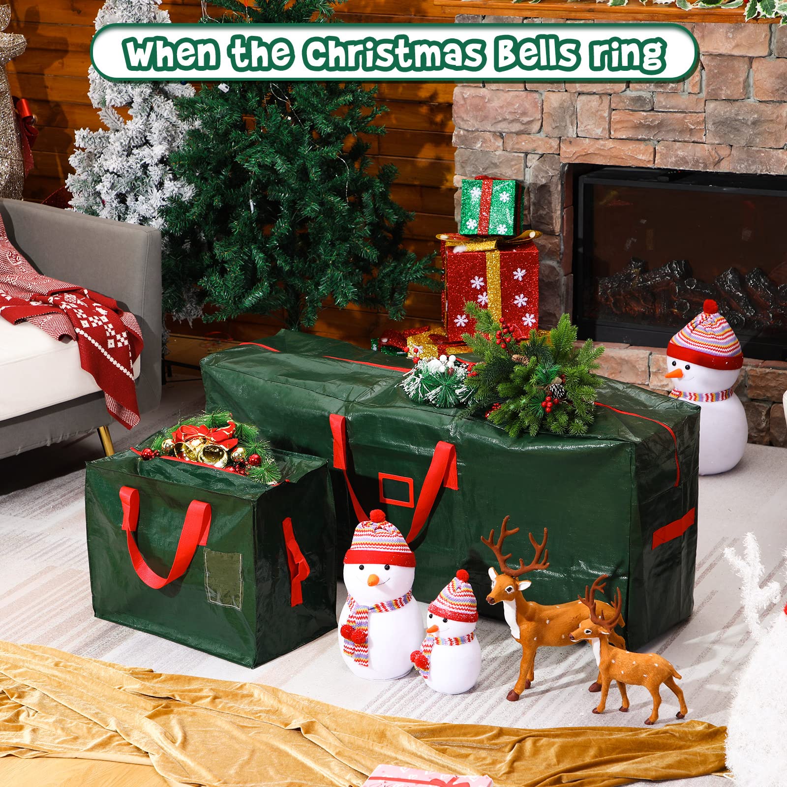 Lot de 5 sacs de rangement pour sapin de Noël artificiel démonté avec poignées renforcées, conteneur étanche pour sapin de Noël (vert, 2,7 m)