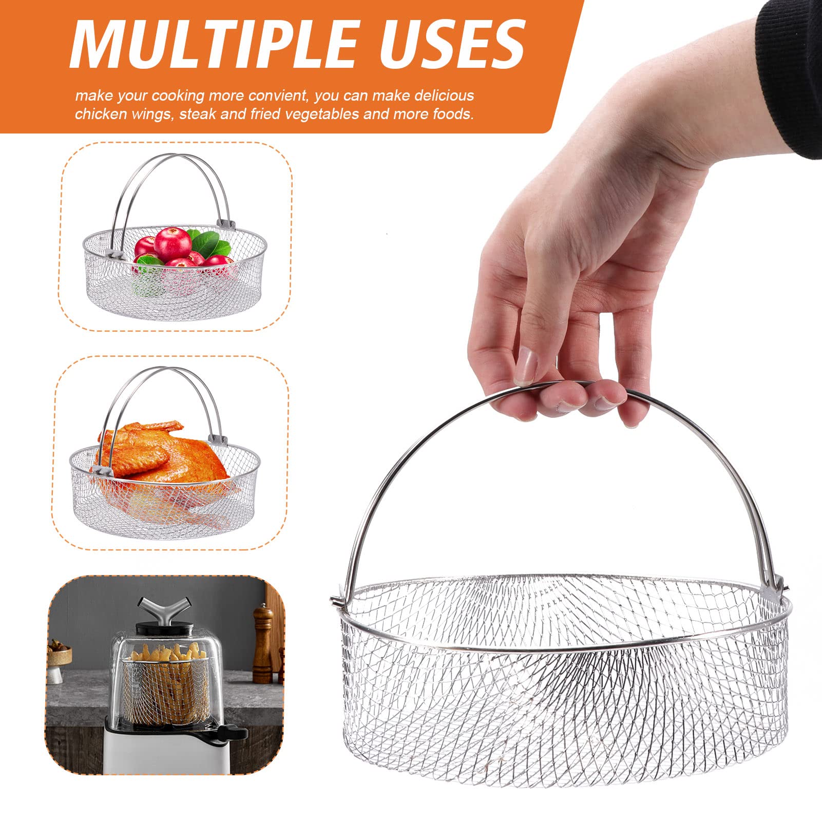 Cestino per friggitrice ad aria da 21 cm, accessorio di ricambio per friggitrice ad aria, cestello in rete con manico, cestello in rete per friggitrice ad aria, forno, vapore