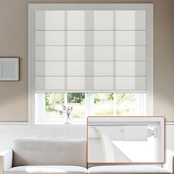 No Tools No Drill Roman Shades, Cordless Light Filtering Roman Blinds for Windows, Room Darkening Window Shades, Smooth Push & Pull, Easy to Install, White, 22" W 48" H