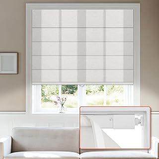 No Tools No Drill Light Filtering Roman Shades, White, 26"W × 48"H