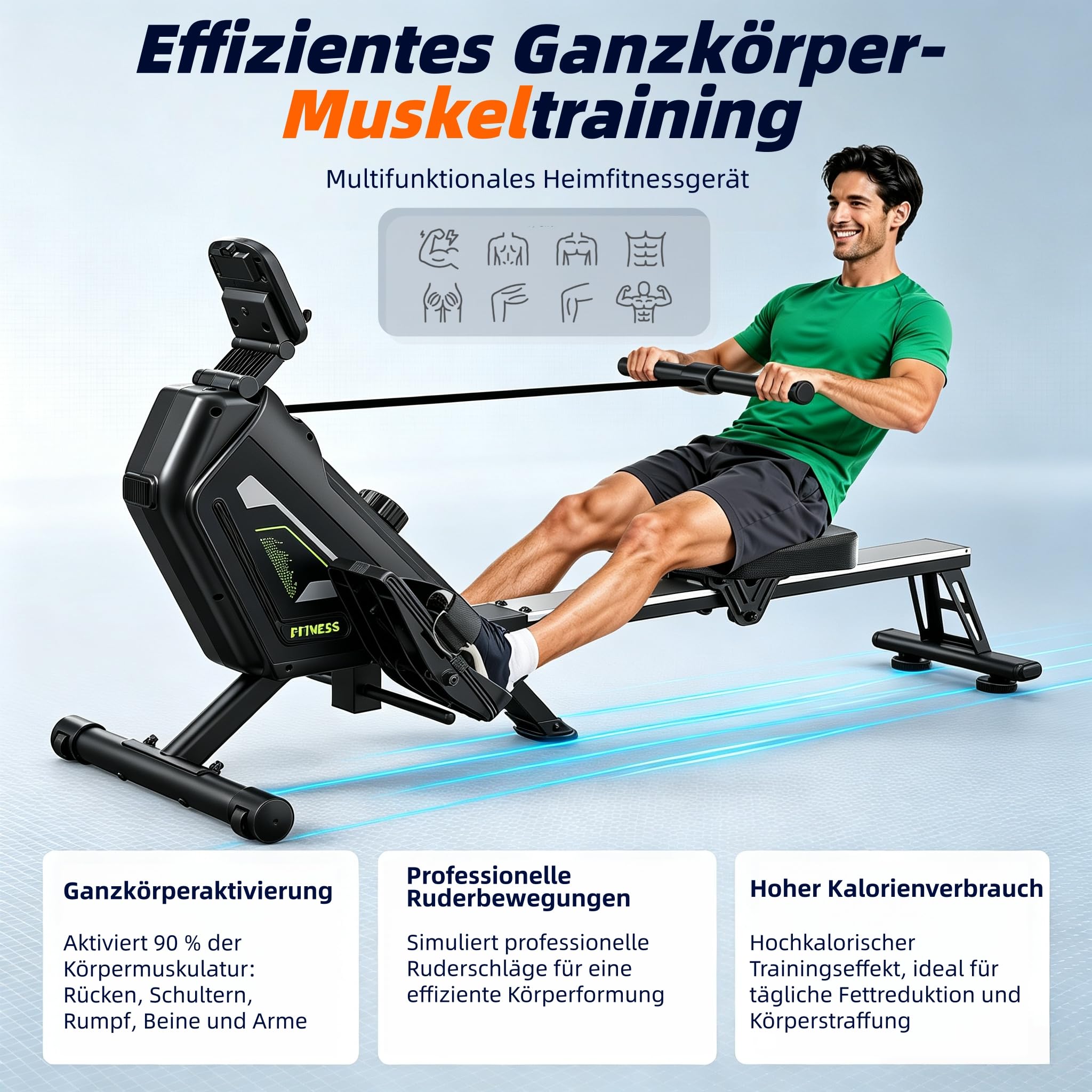 Magnet Rudergerät, leises Rudergerät für Zuhause mit Bluetooth