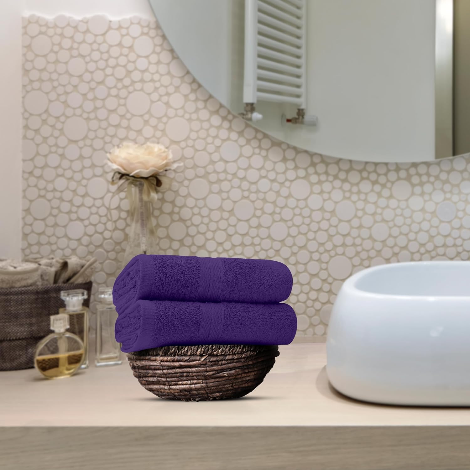 Avalon Towels Luxury Hand Towels (Pack of 6) Size 16x28 Inches - Premium Cotton, Soft and Highly Absorbent Hand Towels for Bathroom, 600 GSM Face Towels, Hotel & Spa Quality, Quick Dry (Purple)