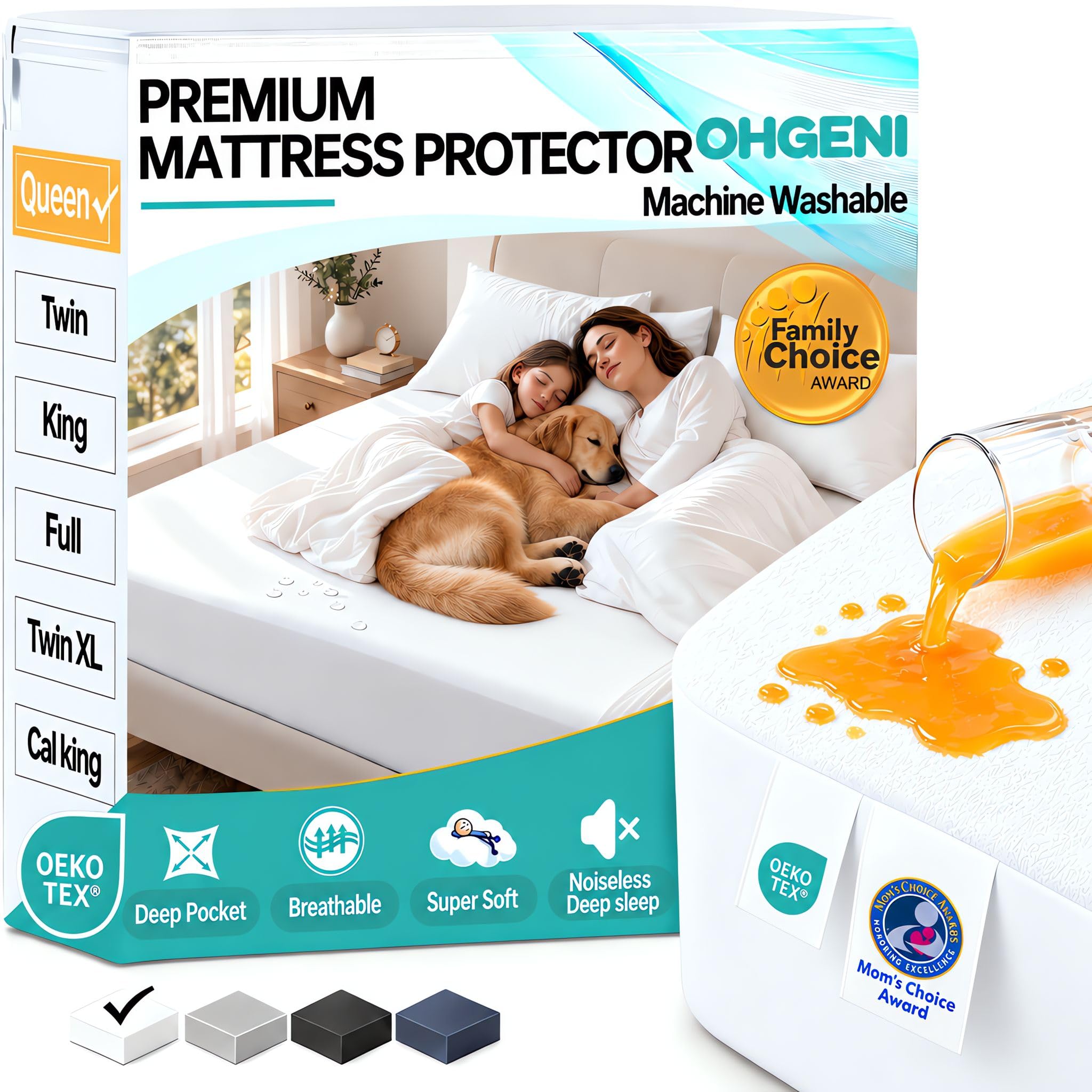 OhGeni Waterproof Mattress Protector, Queen Size Mattress Pad Fitted with Deep Pocket 6"-18", Breathable Noiseless &amp; Soft, Washable Dirt-Proof Mattress Cover for Home, Bedroom, White,Daybed Cover
