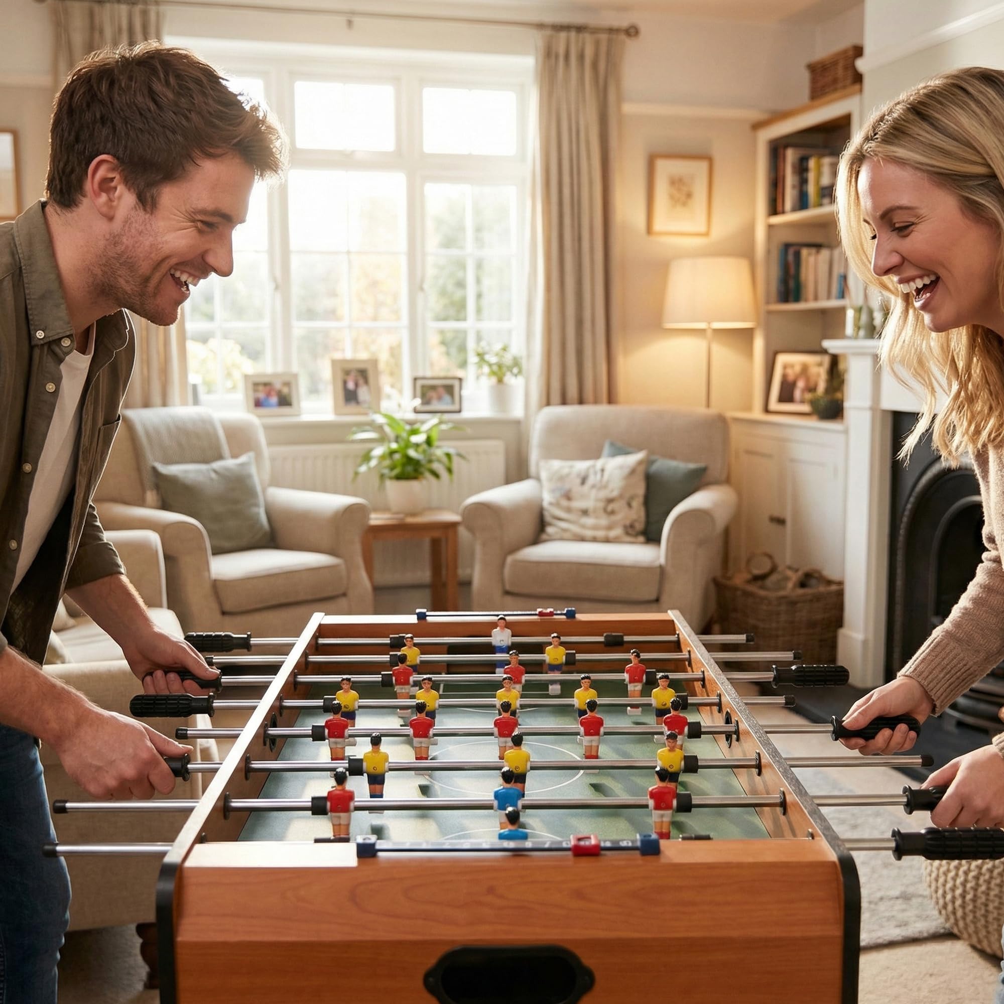 HOMCOM Mini Tischkicker mit 2 Beinsätzen, tragbarer Kickertisch mit 22 Spielern 2 Kickerbälle Holz-Optik Tischfussball für Jugendliche Erwachsene, für Spielzimmer, 84,5 x 40 x 61,2 cm, Naturholz