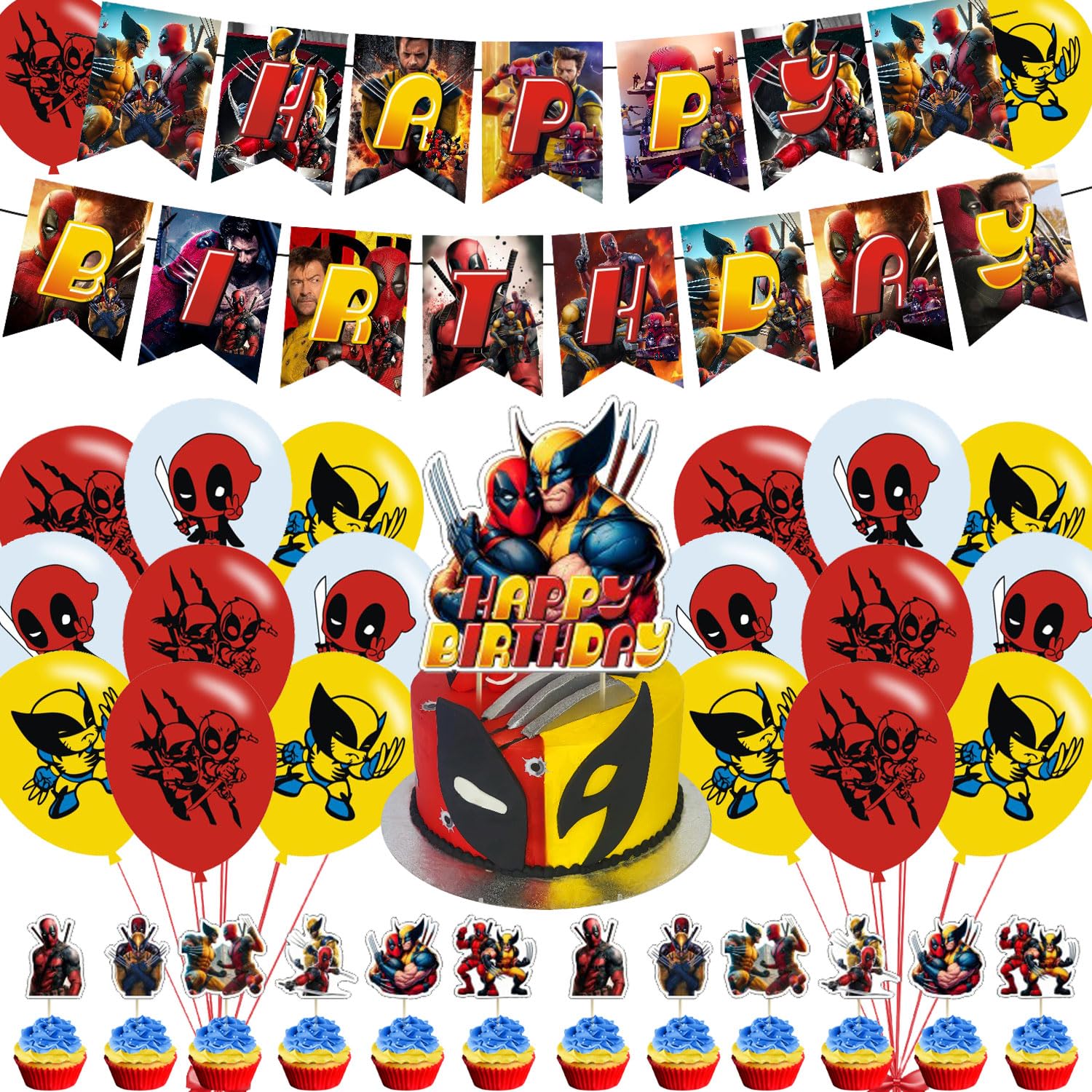 Photo 1 of ???????? Party Decorations,Cartoon Birthday Party Supplies Includes Banner- Cake Topper - 24 Cupcake Toppers - 18 Balloons