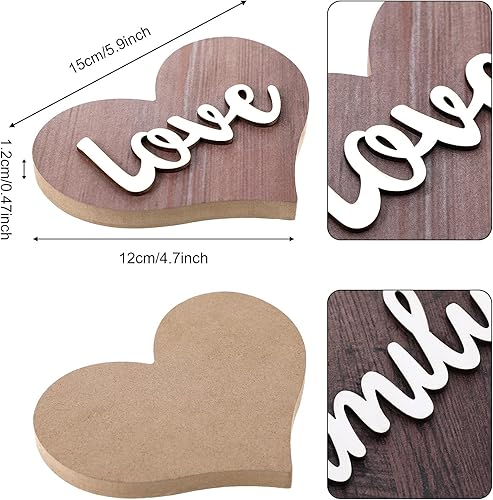 Miniatura 2 de Jetec 2 piezas de decoración de madera en forma de corazón, centro de mesa rústico familiar para el hogar, sala de estar, dormitorio, cocina