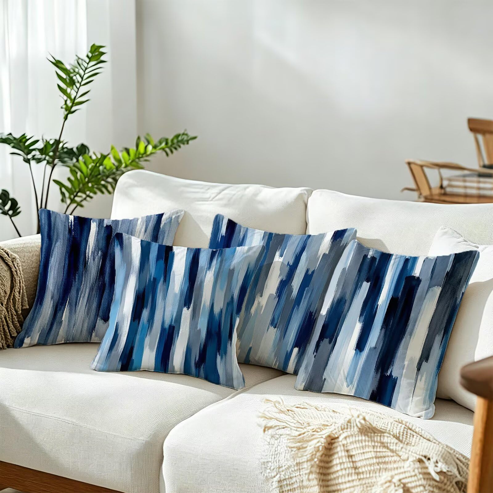 Blu Federe Cuscini Divano 60x60cm, Cuscini da Esterno Set de 4, Cod-86 | Velour Copricuscini Decorativi Letto Arredo, per Letto, Soggiorno, Giardino, Esterno, Casa Decorazione Set di 4 Linea