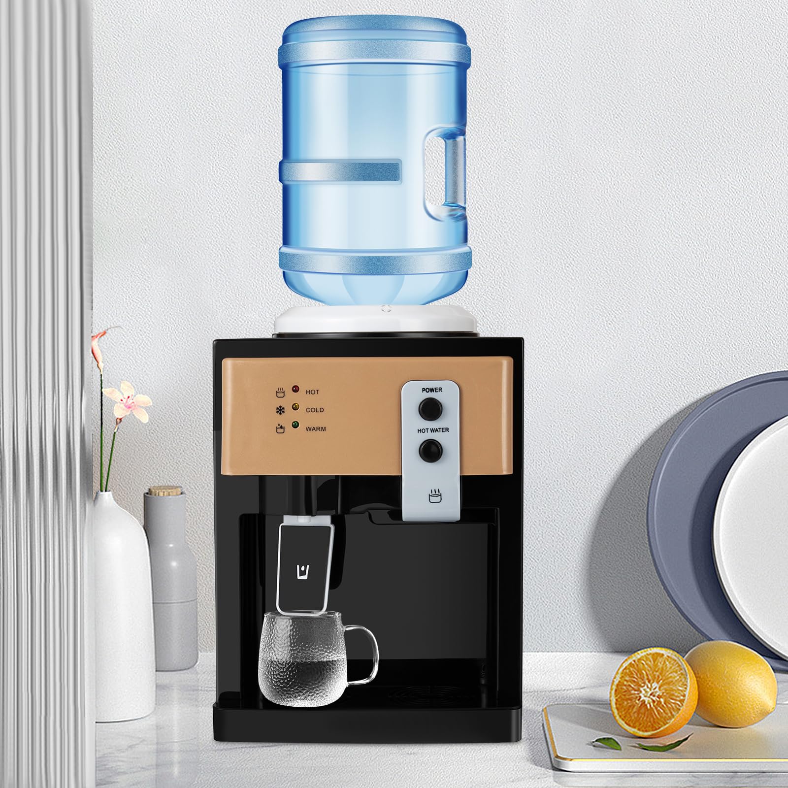 Water Dispenser Countertop Hot and Cold Water Dispenser Desktop Mini Small Water Cooler Dispenser Automatic Drinking Water Bottle Dispenser for Home Office Coffee Tea Bar Dorm Room