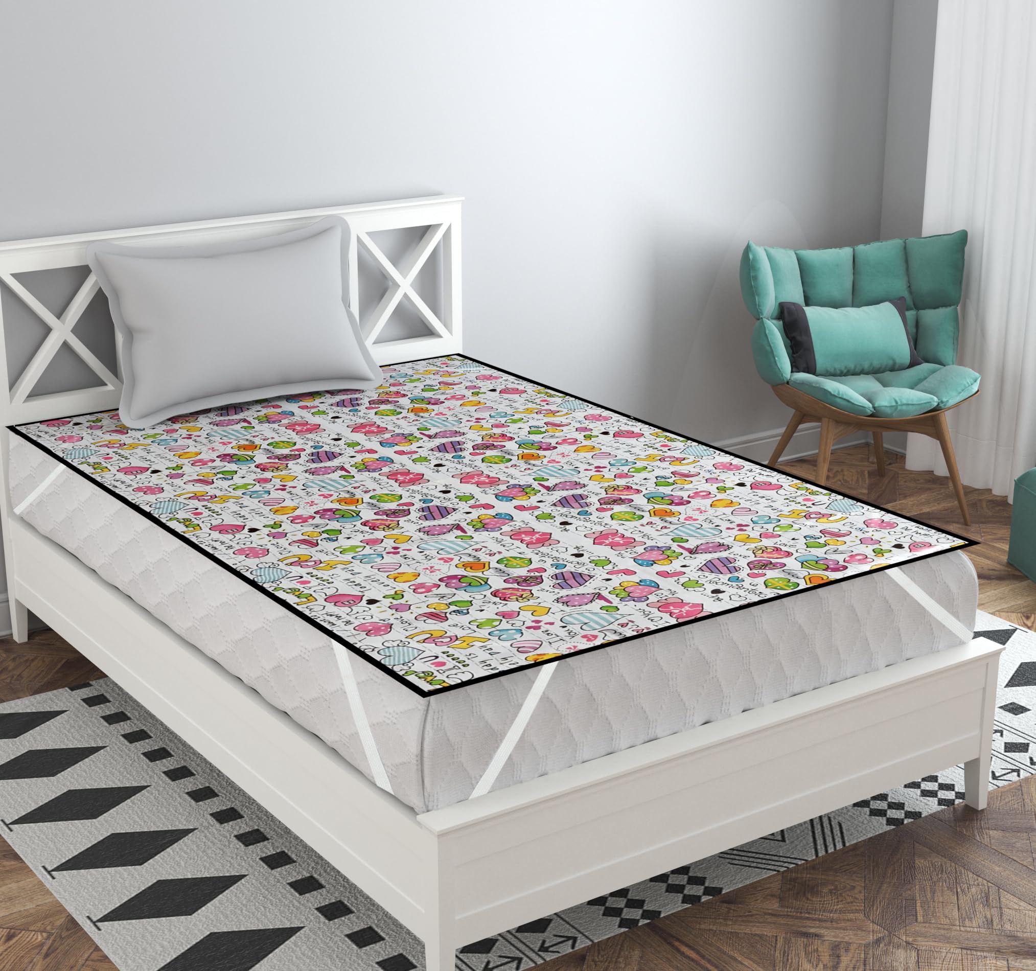 Baby Waterproof Love Printed Plastic Sheet Single Bed/Baby Adult Waterproof Protection Sheet for Mattress 72 Inches x 36 Inches(6 feet x 3 feet)Multicolor-image-21
