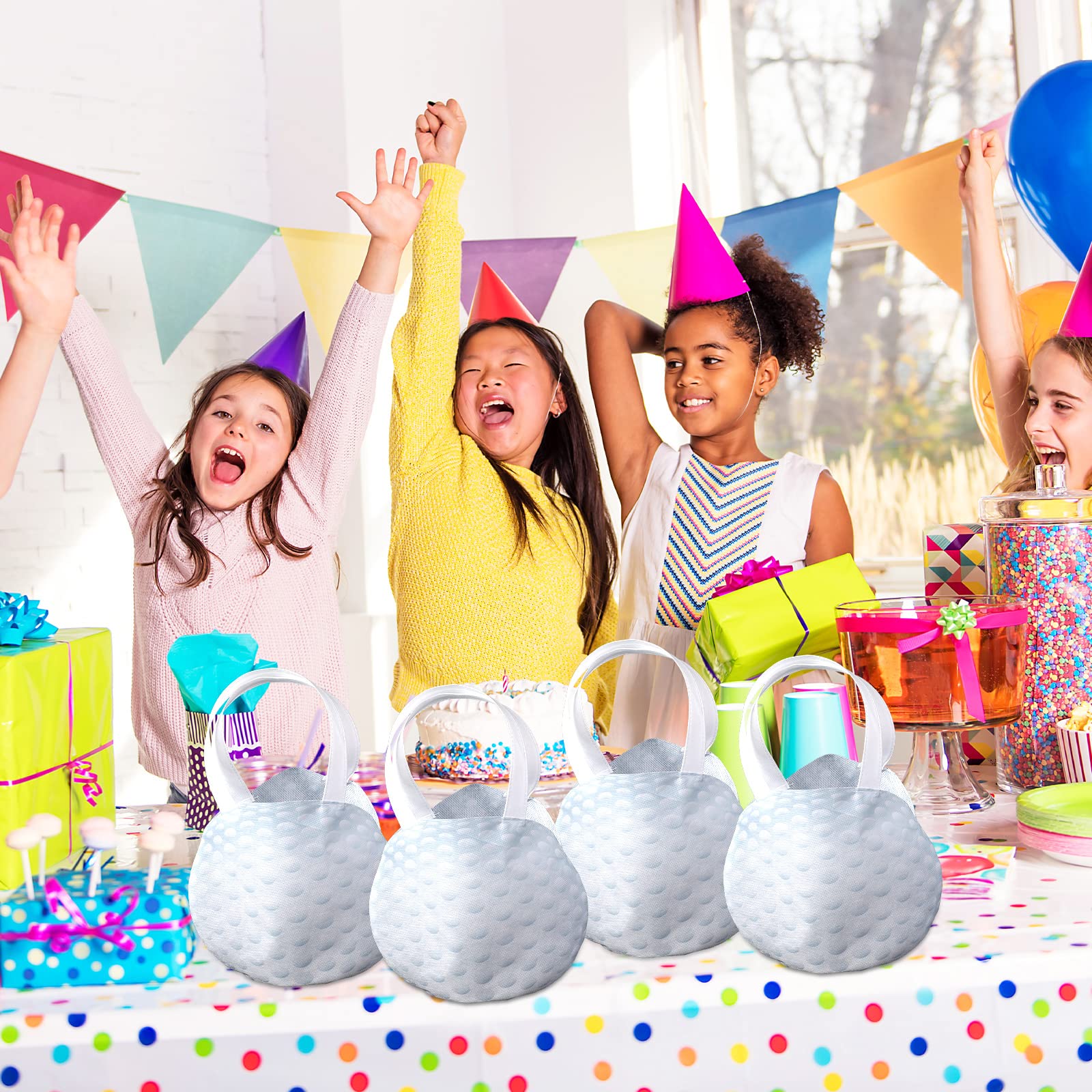 Shihanee 24 Pcs Golf Party Favor Bags Ball Themed Gift Bag Golf Treat Bag Non Woven Goodie Candy Handbag for Sport Game Party Favor