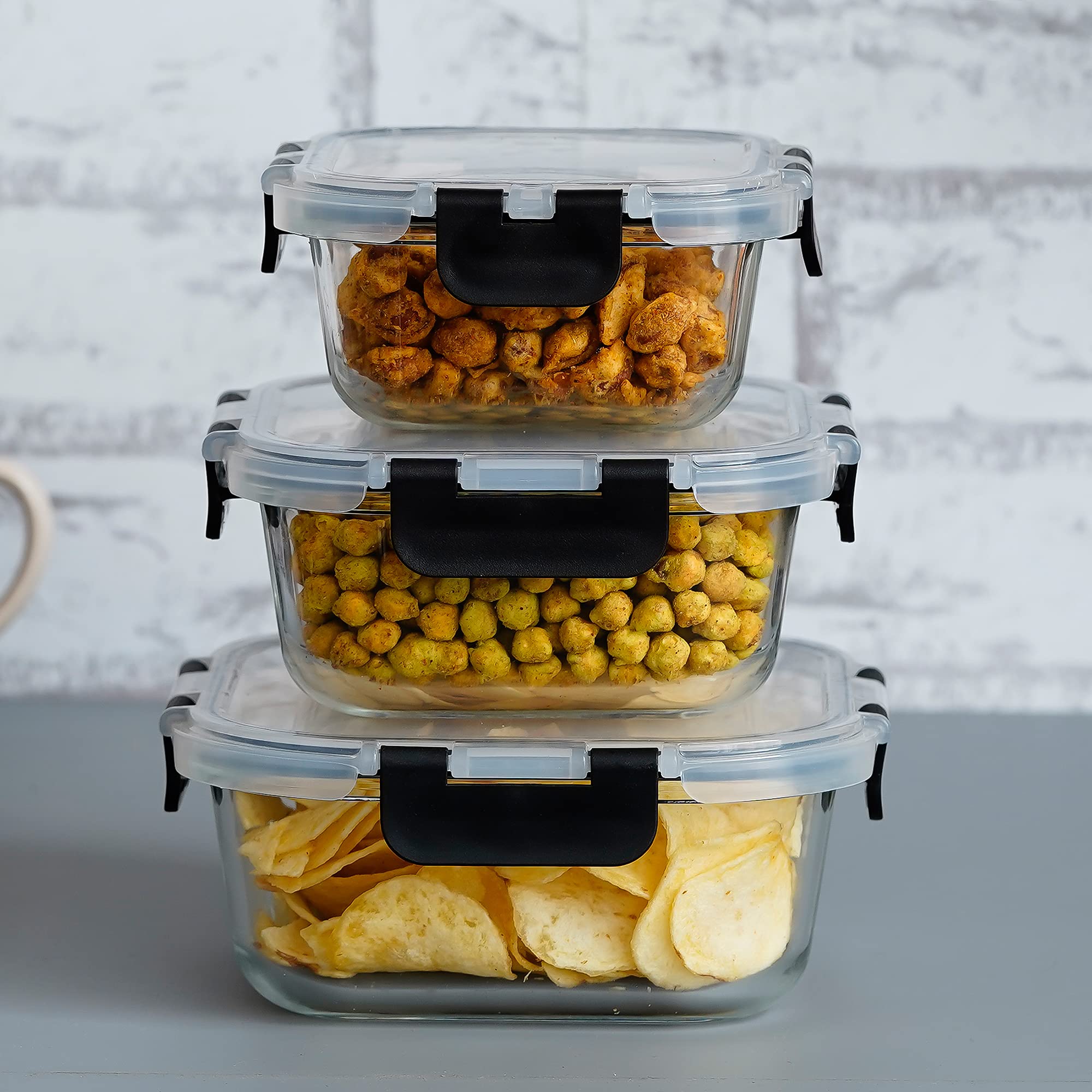 Femora Borosilicate Square Microwave Oven Safe Glass Container with Dectahable & Break Free Lid, Black Color, 300,500,800 ML, 1 Year Free Replacement (B096LWZ9V9) Amazon Price History, Amazon Price Tracker