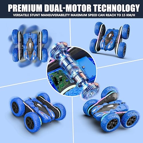 Miniatura 4 de Auto a control remoto para niños, 2.4GHz 4WD Stunt RC Car con doble cara 360 Flips, luz LED recargable todoterreno juguete auto para niños y niñas