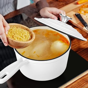 Leonyo 2 Quart Saucepan with Lid, Enameled Cast Iron Dutch Oven Pot, White | For All Cooktops Cooking Pasta, Milk, Soup- Up to 500F & 6.7Lbs