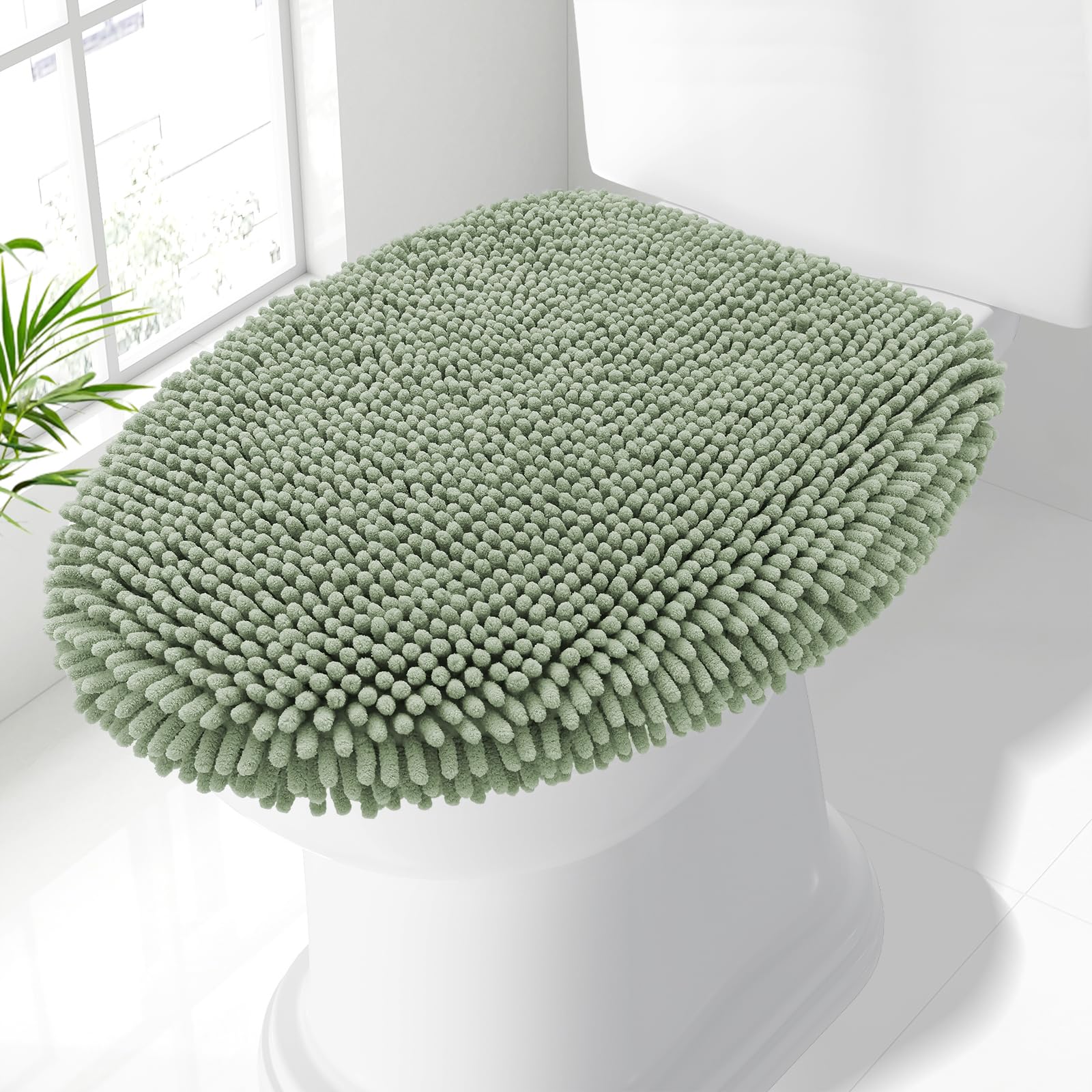 Smiry Soft Chenille Bathroom Toilet Lid Cover 17.5x15, Sage Green